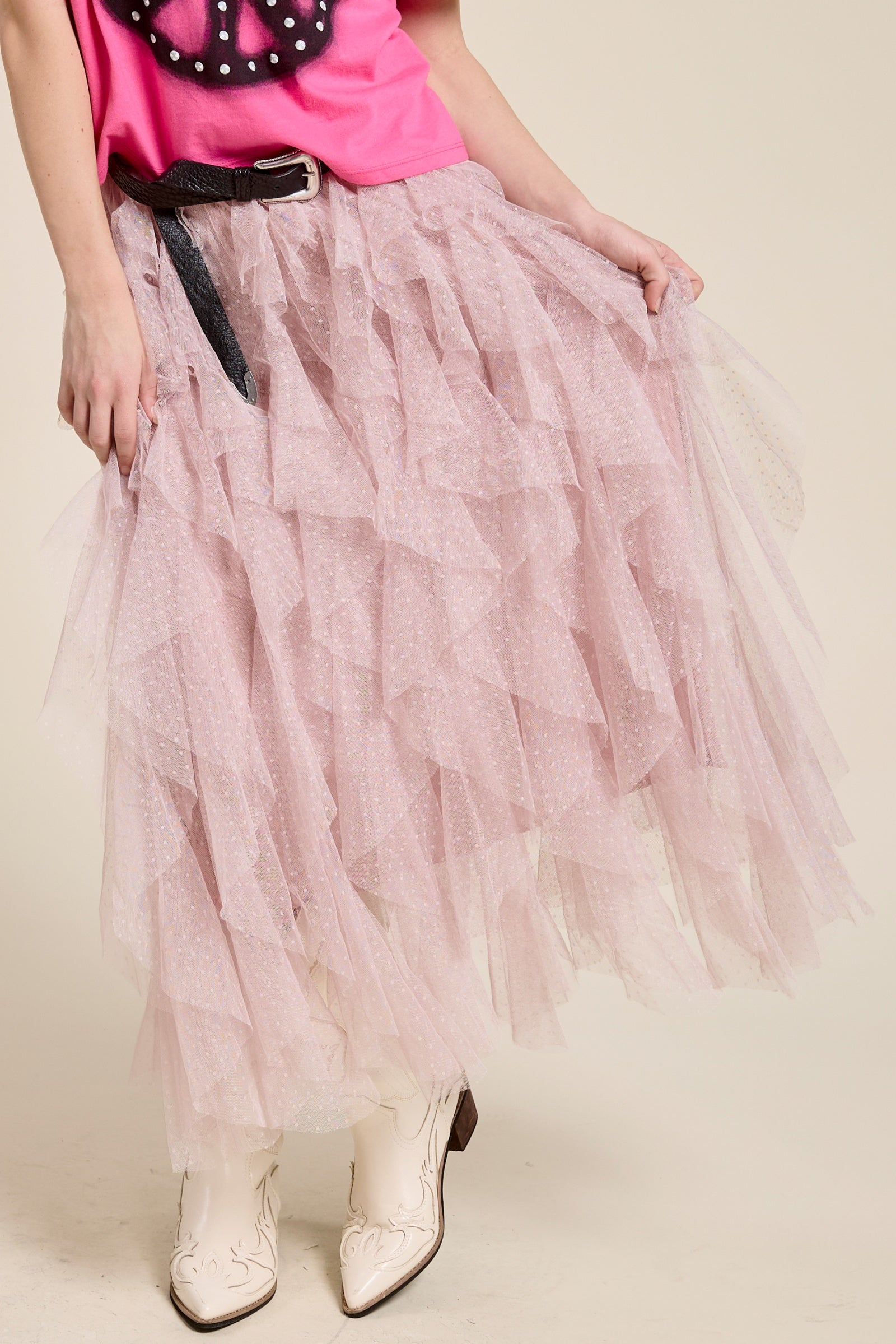 Layered Tulle Maxi Dress for Women, Tiny Polka Dot
