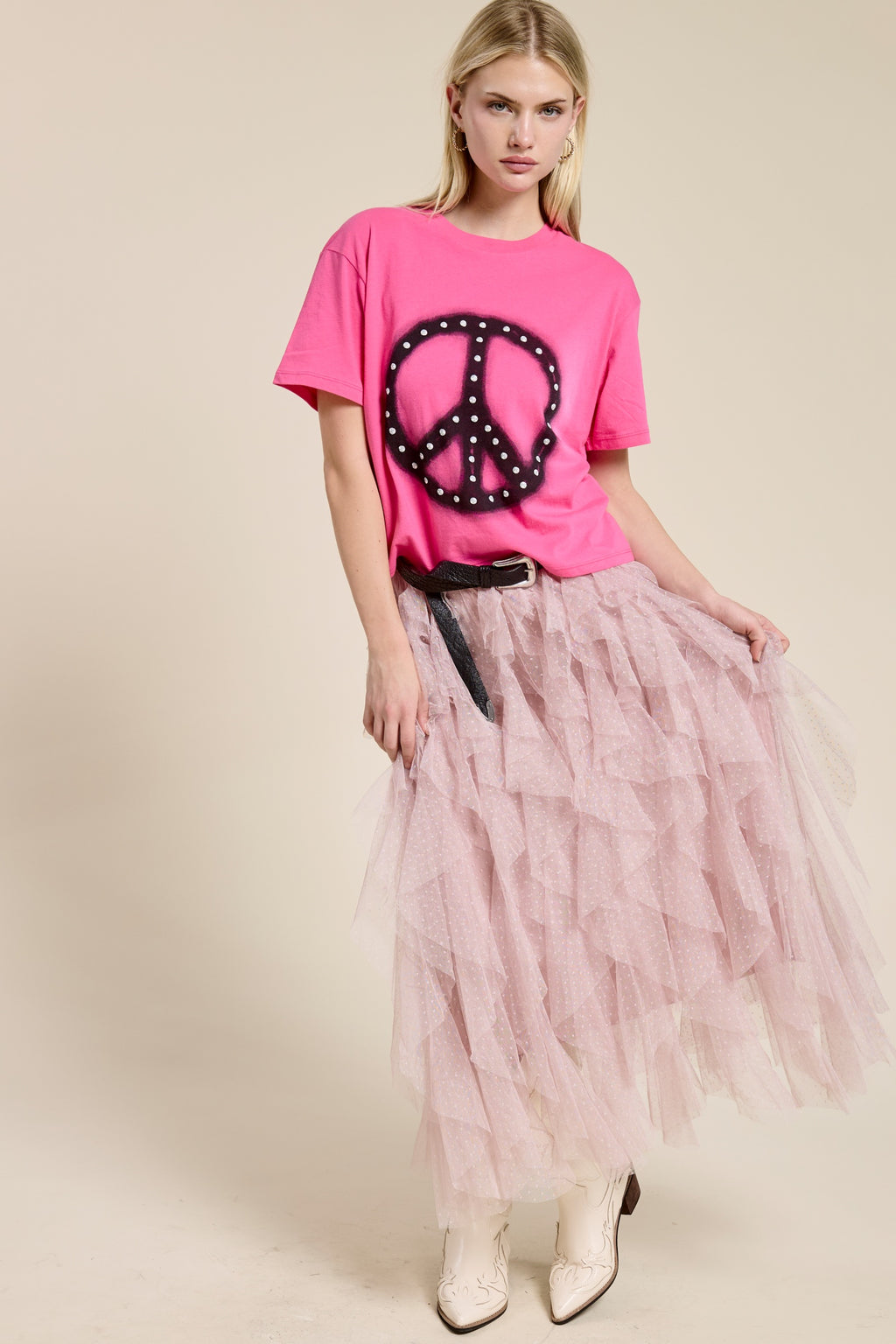 Layered Tulle Maxi Dress for Women, Tiny Polka Dot