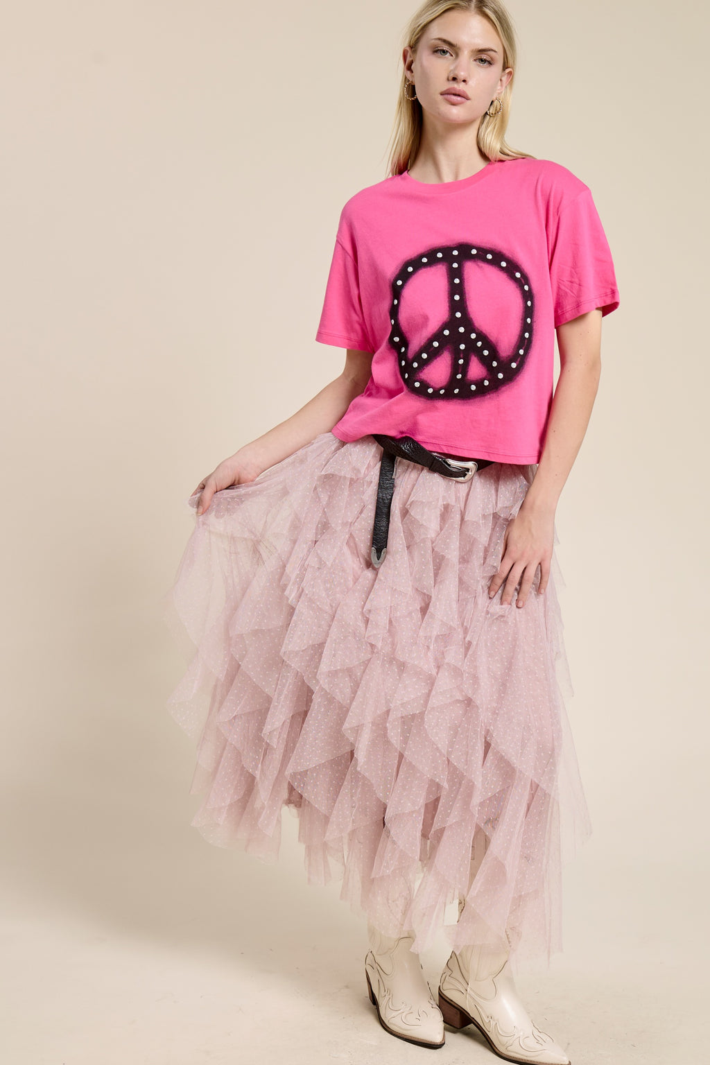 Layered Tulle Maxi Dress for Women, Tiny Polka Dot