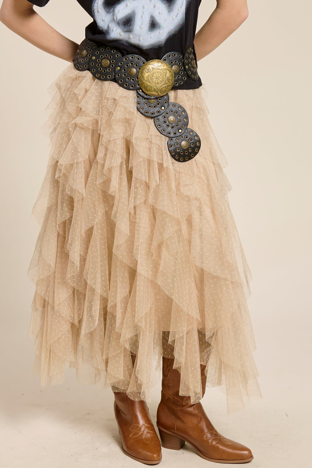 Layered Tulle Maxi Dress for Women, Tiny Polka Dot