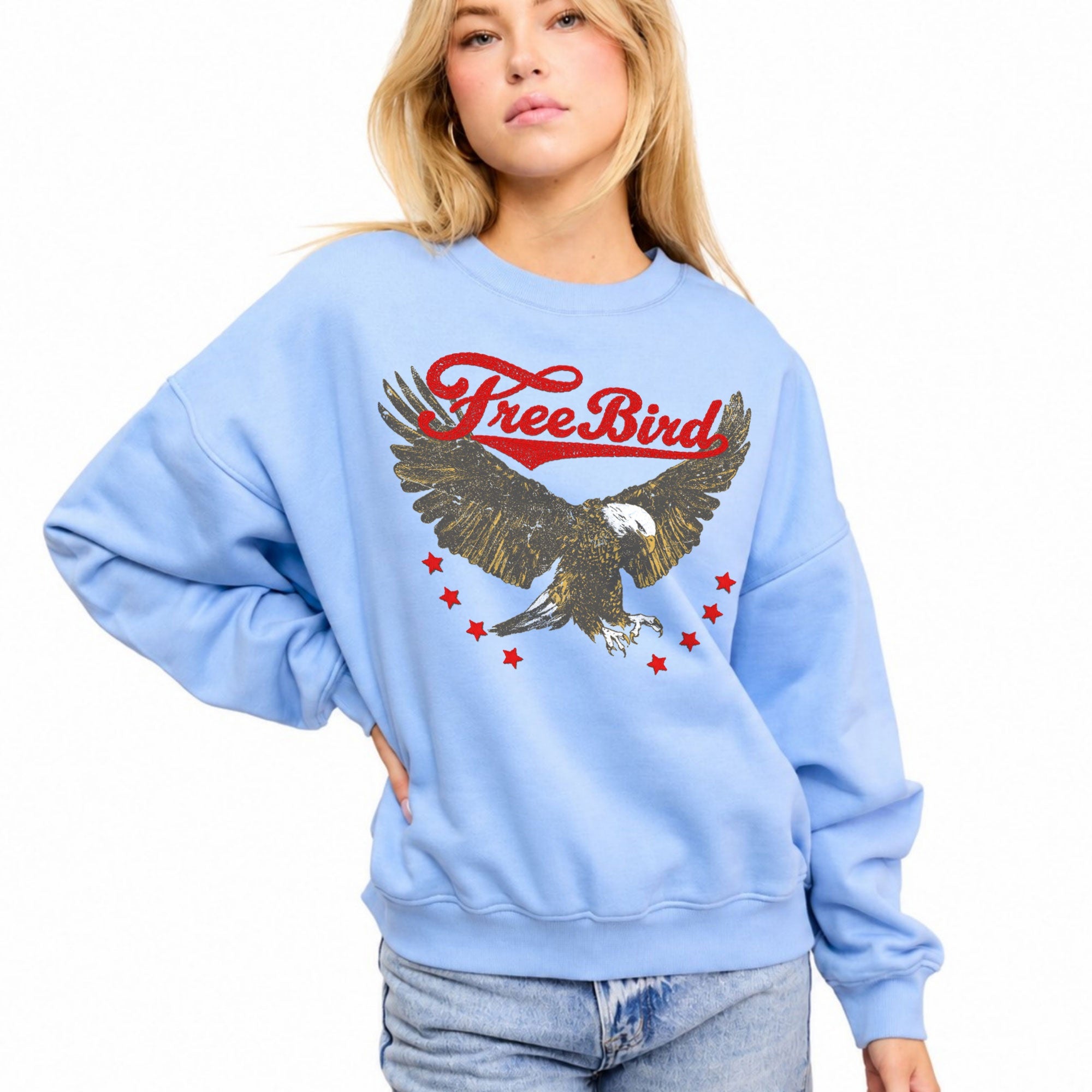 FORYERI Women’s Free Bird Eagle Graphic Sweatshirt – Oversized Vintage Americana Crewneck Pullover