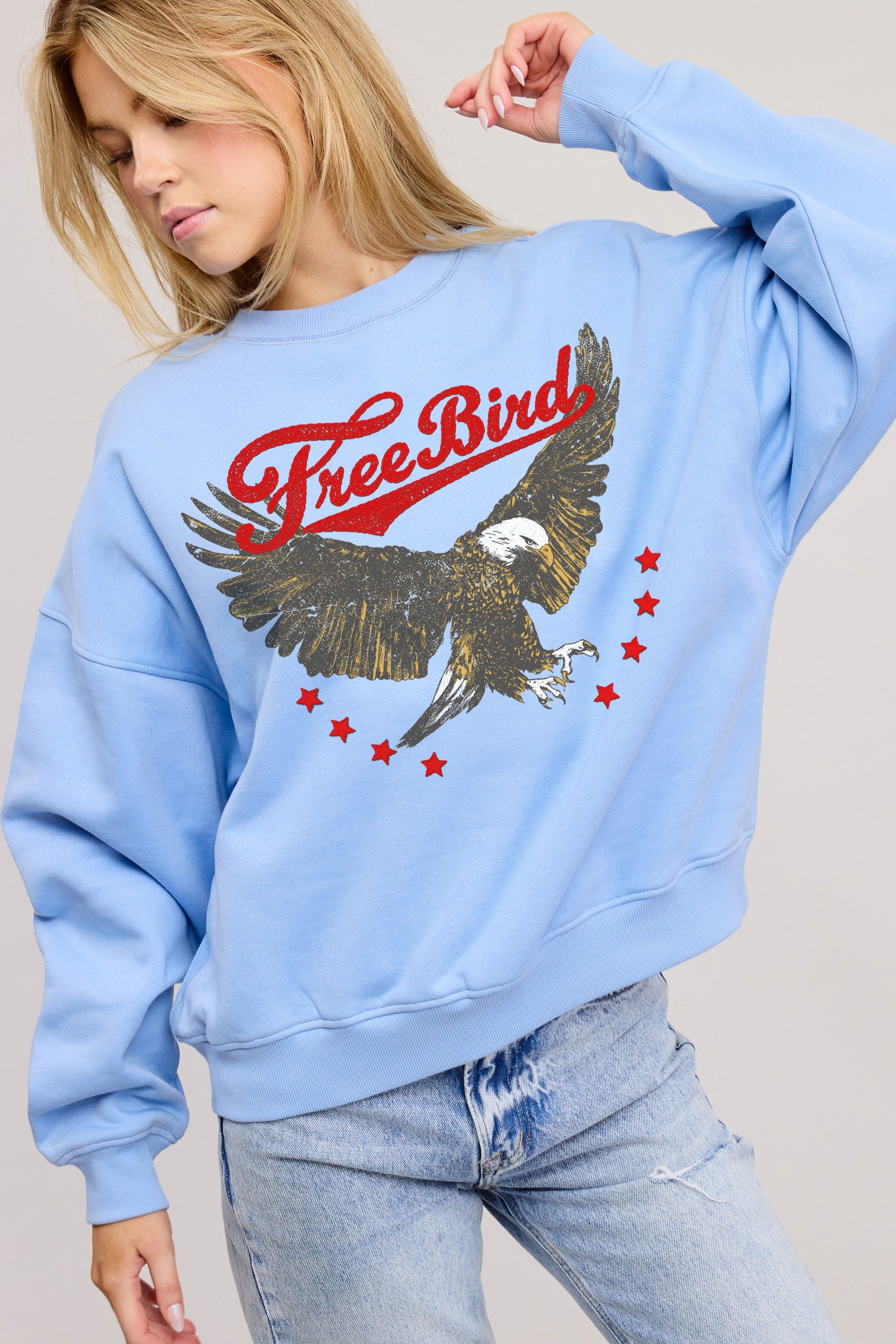 FORYERI Women’s Free Bird Eagle Graphic Sweatshirt – Oversized Vintage Americana Crewneck Pullover