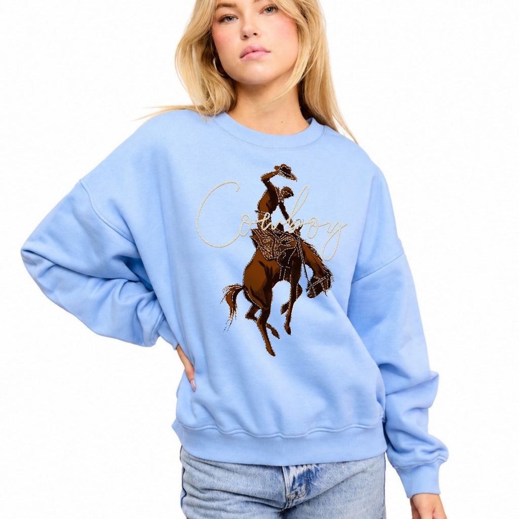 FORYERI Women’s Cowboy Graphic Sweatshirt – Oversized Western Rodeo Crewneck Pullover