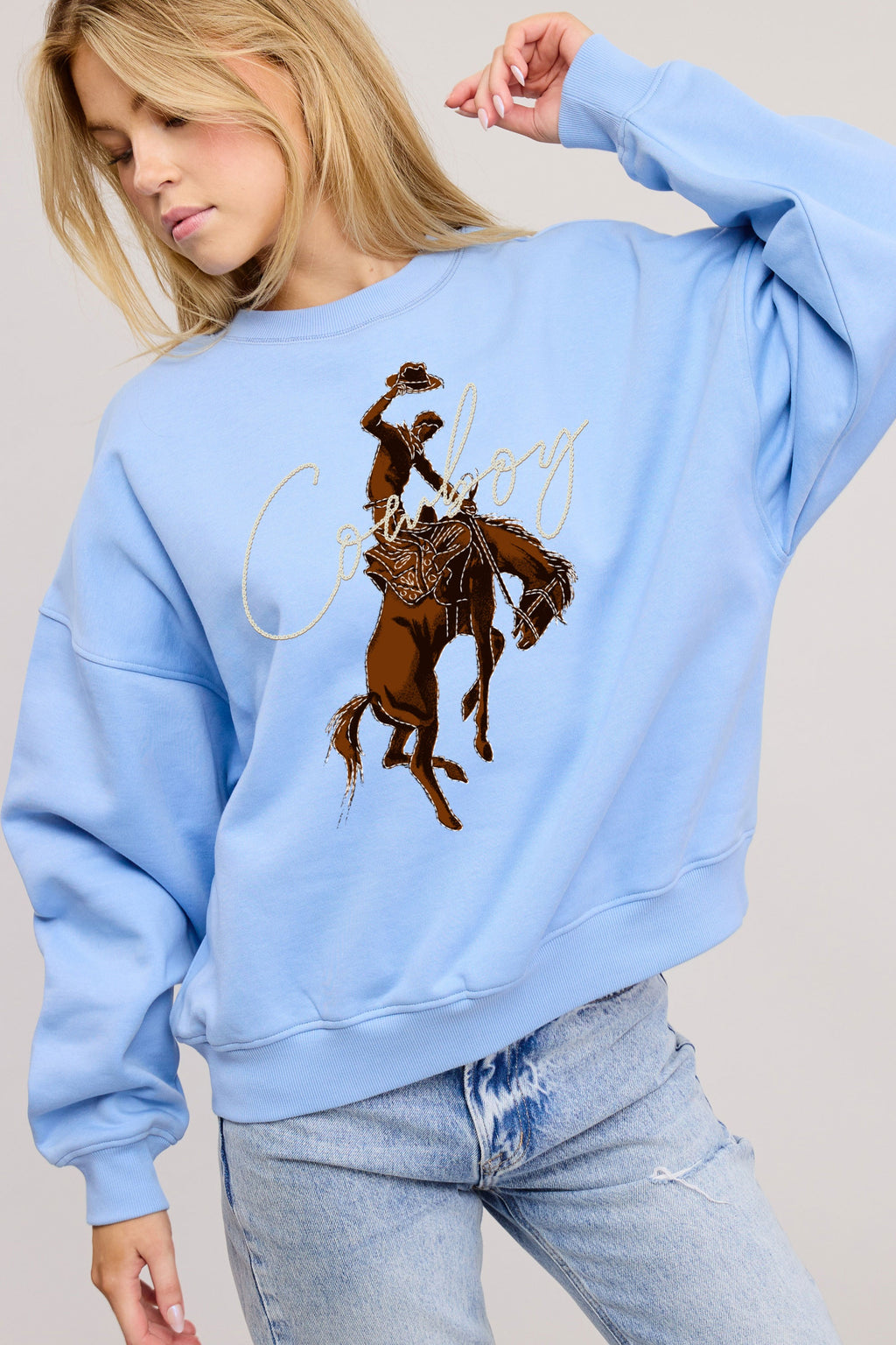 FORYERI Women’s Cowboy Graphic Sweatshirt – Oversized Western Rodeo Crewneck Pullover