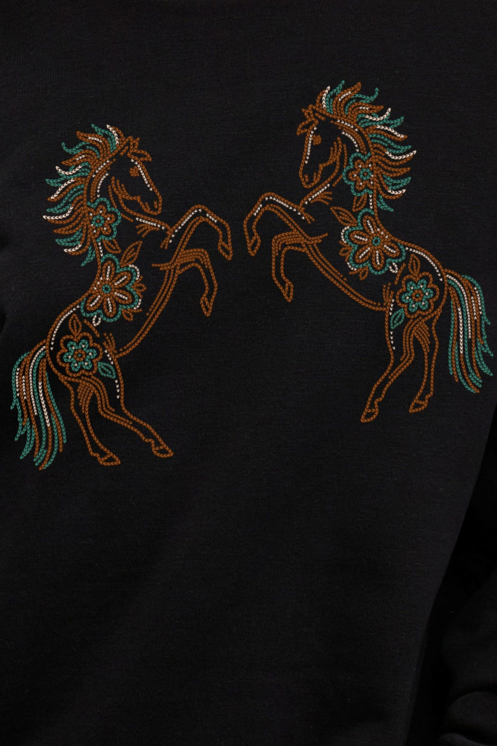 FORYERI Women’s Embroidered Horse Graphic Sweatshirt – Oversized Western Floral Crewneck Pullover