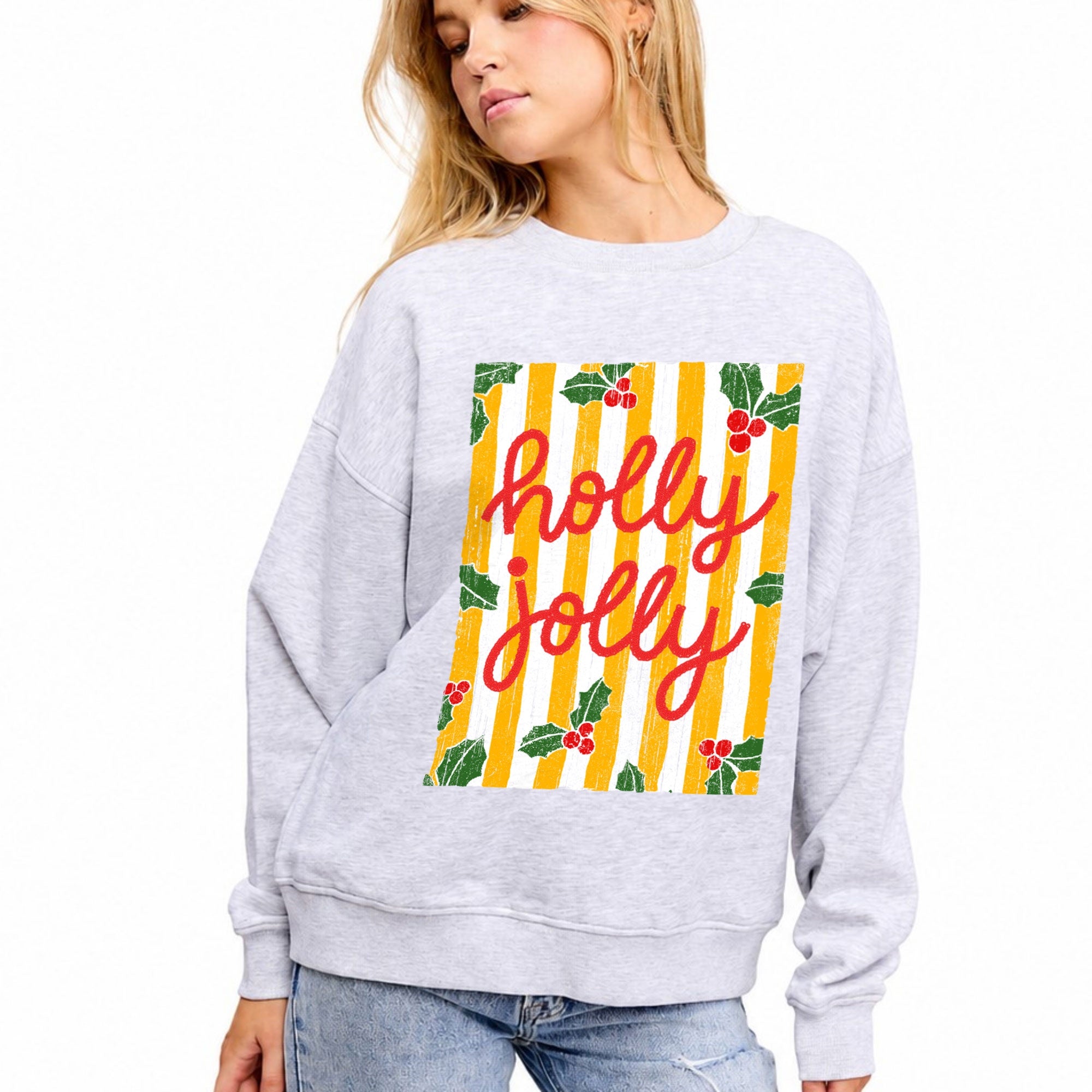 FORYERI Women’s Holly Jolly Christmas Sweatshirt – Oversized Vintage Holiday Graphic Crewneck Pullover
