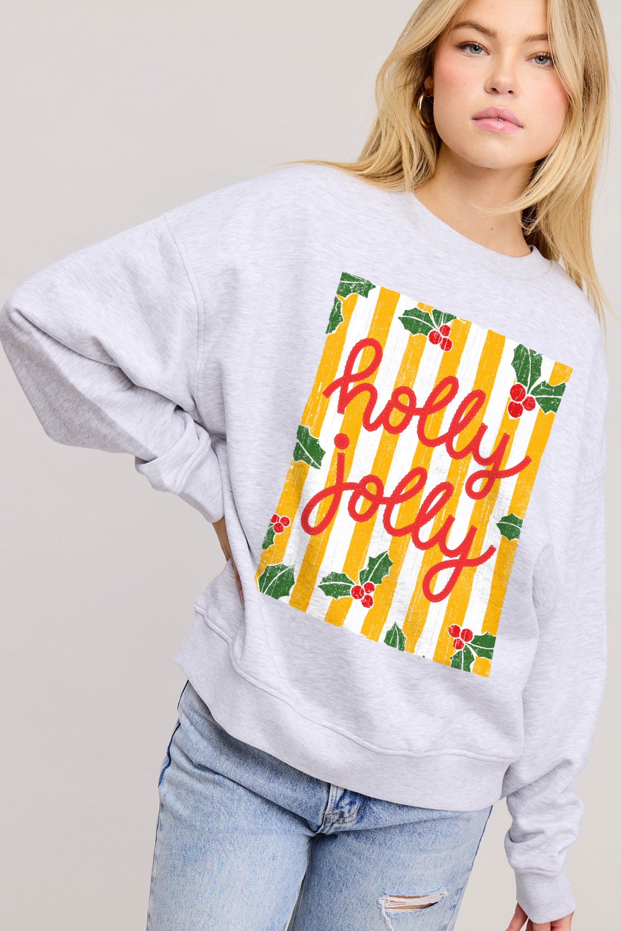 FORYERI Women’s Holly Jolly Christmas Sweatshirt – Oversized Vintage Holiday Graphic Crewneck Pullover