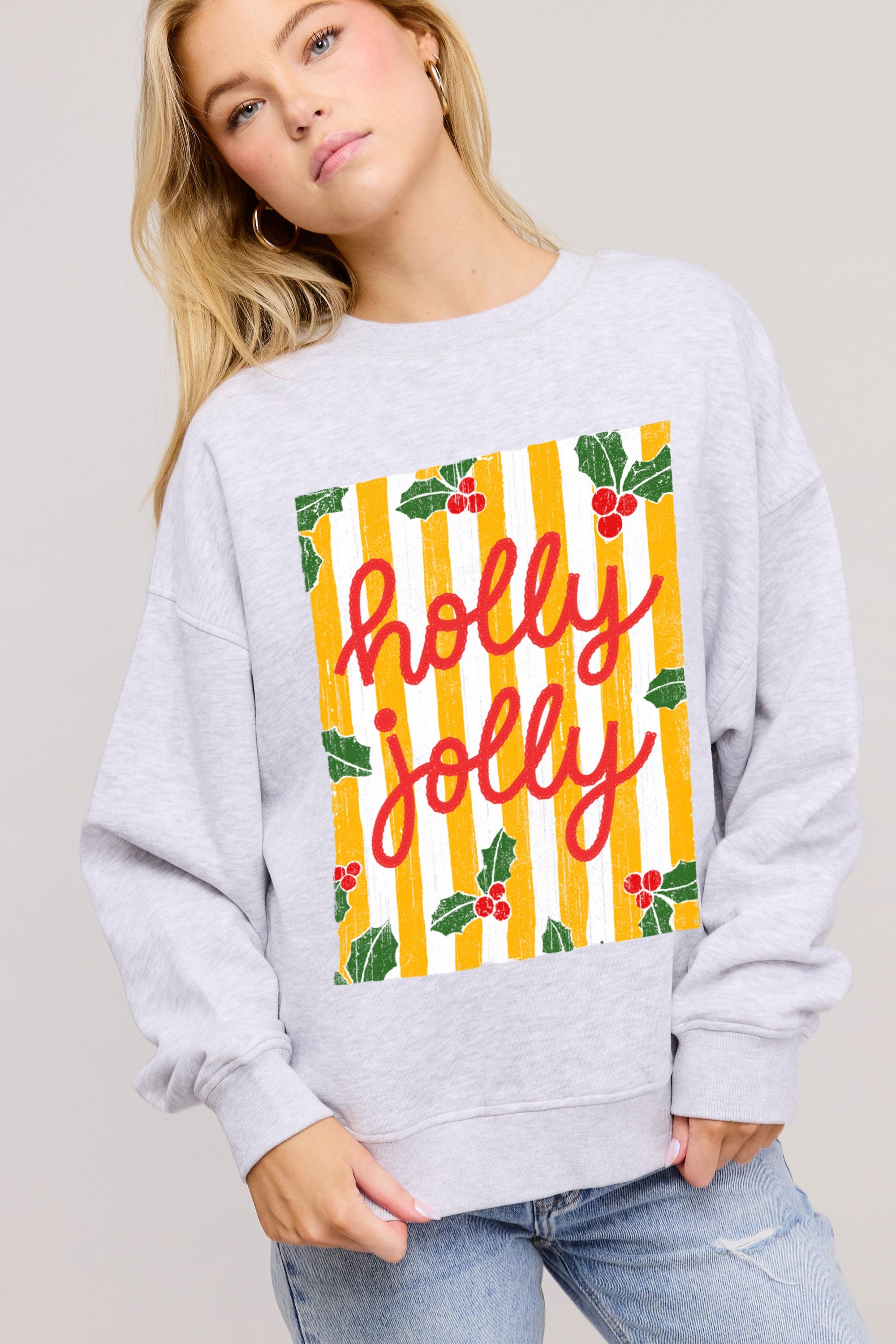 FORYERI Women’s Holly Jolly Christmas Sweatshirt – Oversized Vintage Holiday Graphic Crewneck Pullover
