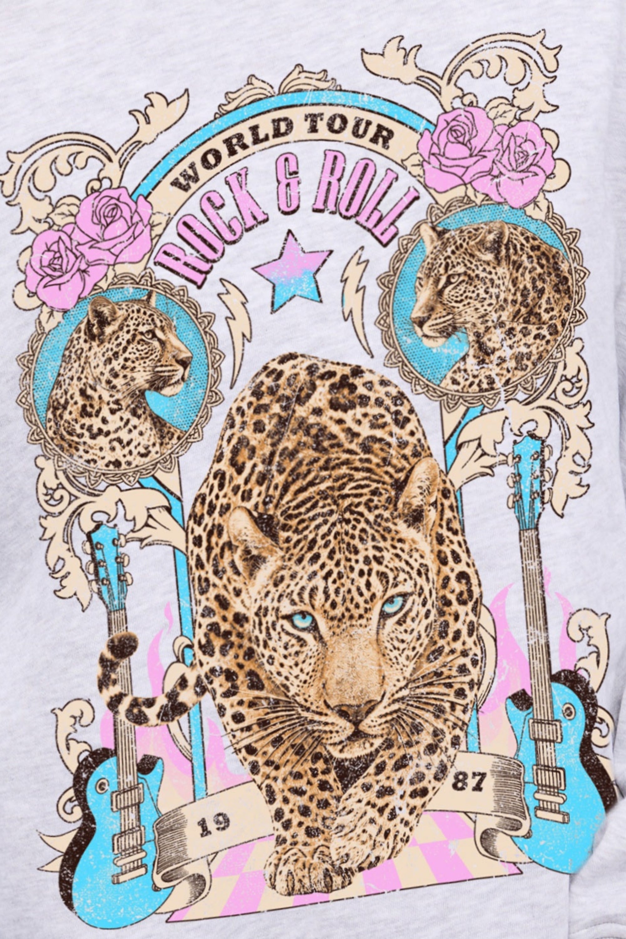 FORYERI Women’s Rock & Roll Leopard Graphic Sweatshirt – Oversized Vintage World Tour Crewneck Pullover
