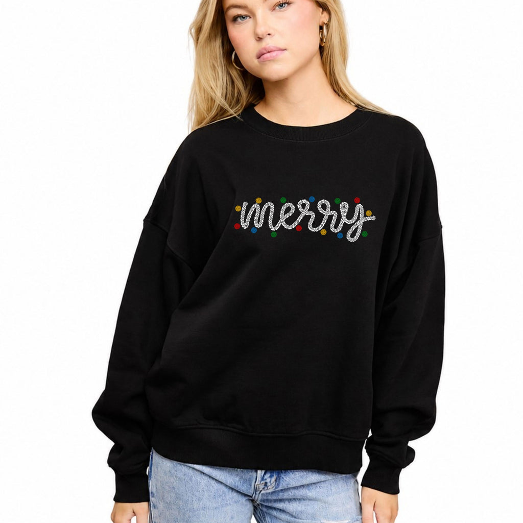 FORYERI Women’s Merry Christmas Sweatshirt – Oversized Holiday Lights Graphic Crewneck Pullover