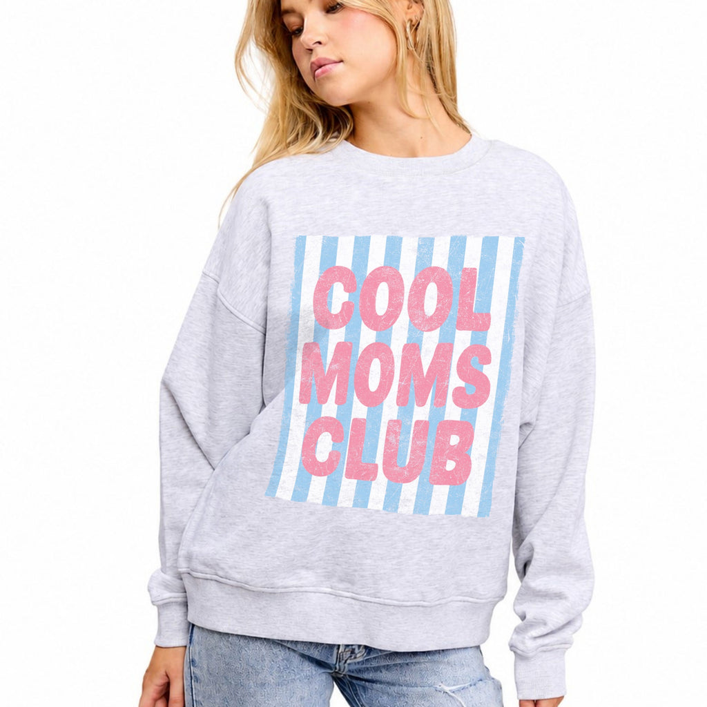 FORYERI Women’s Cool Moms Club Graphic Sweatshirt – Oversized Retro Striped Crewneck Pullover