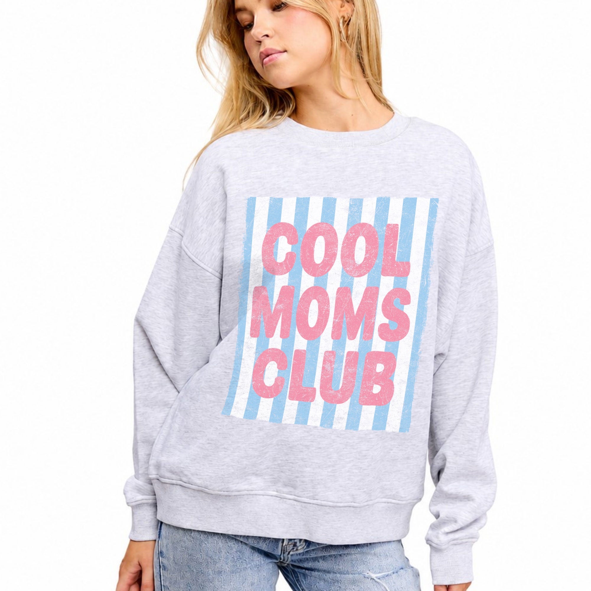 FORYERI Women’s Cool Moms Club Graphic Sweatshirt – Oversized Retro Striped Crewneck Pullover