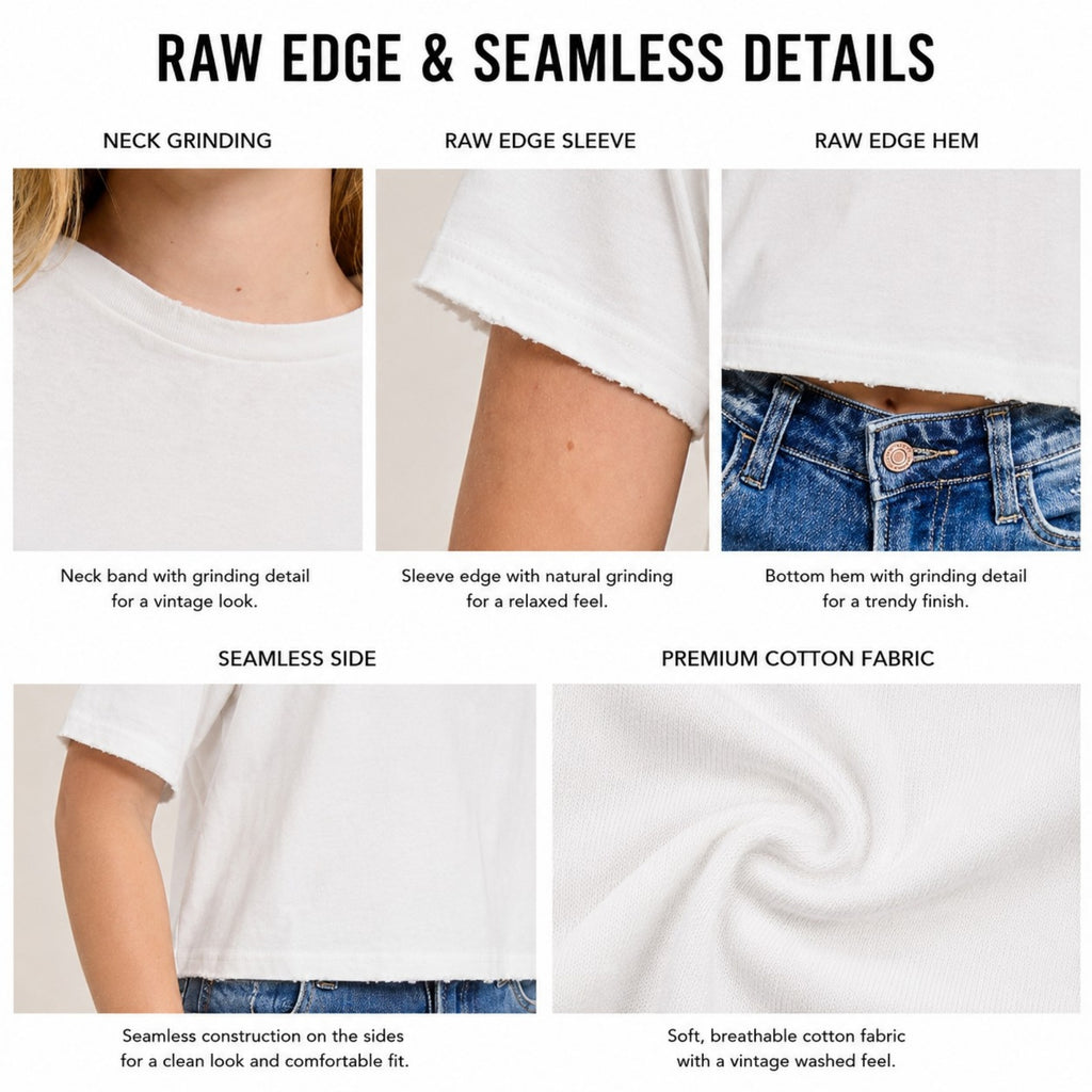 FORYERI Women's Vintage Graphic Crop T-Shirt, Raw Edge Cotton Cropped Tee