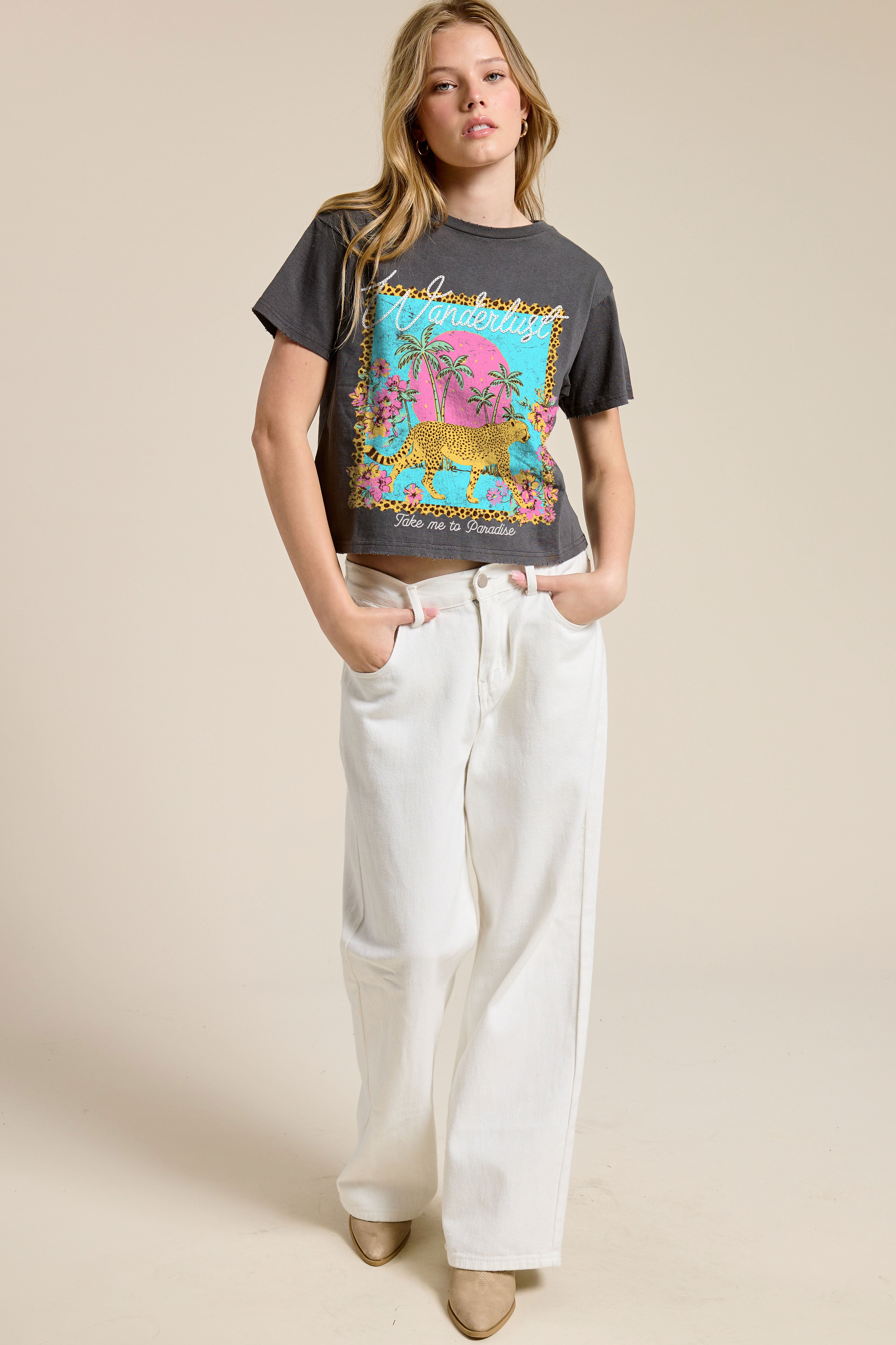 FORYERI Women's Vintage Washed Cotton Crop Tee, Raw Edge Graphic T-Shirt, Casual Cropped Short Sleeve Top
