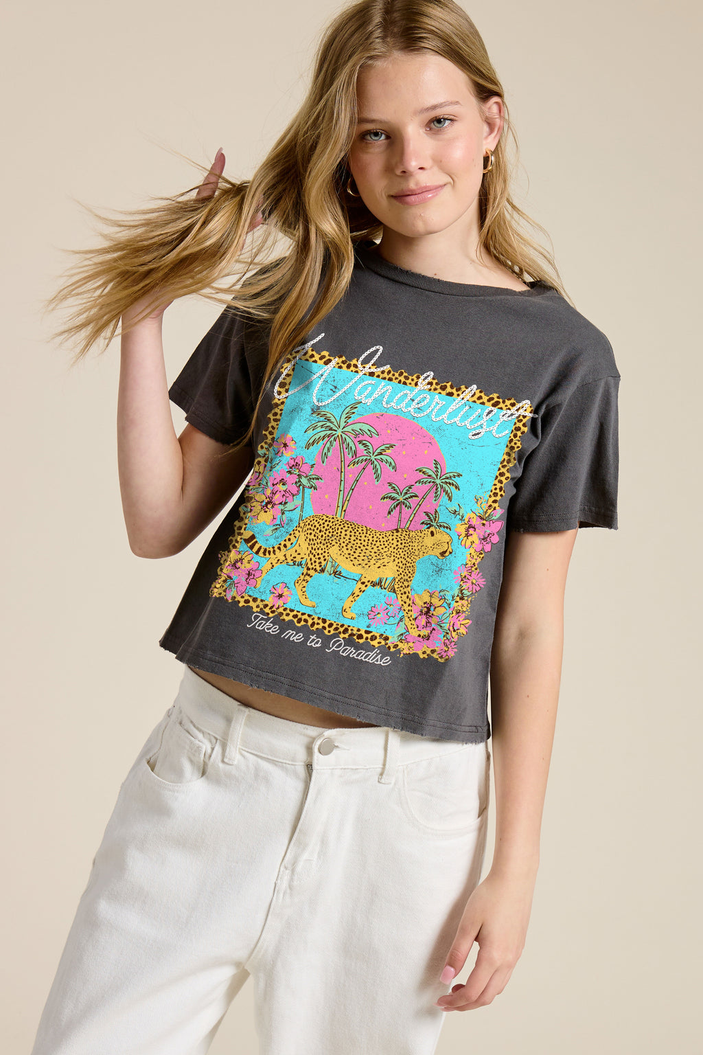 FORYERI Women's Vintage Washed Cotton Crop Tee, Raw Edge Graphic T-Shirt, Casual Cropped Short Sleeve Top