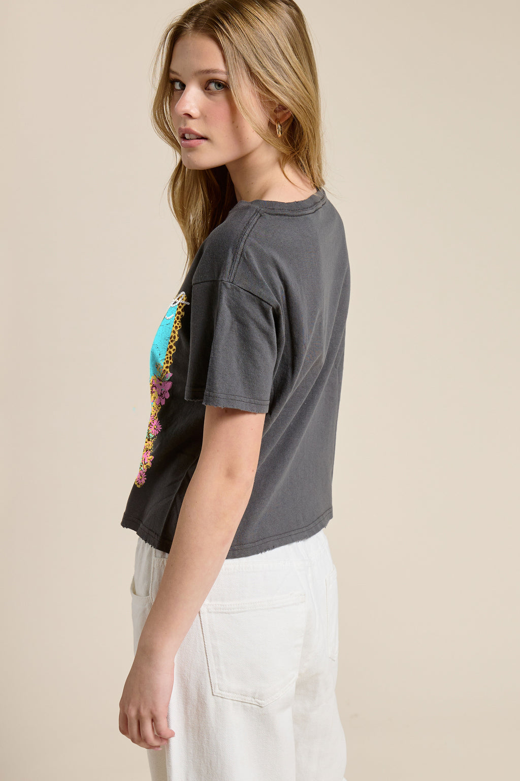 FORYERI Women's Vintage Washed Cotton Crop Tee, Raw Edge Graphic T-Shirt, Casual Cropped Short Sleeve Top