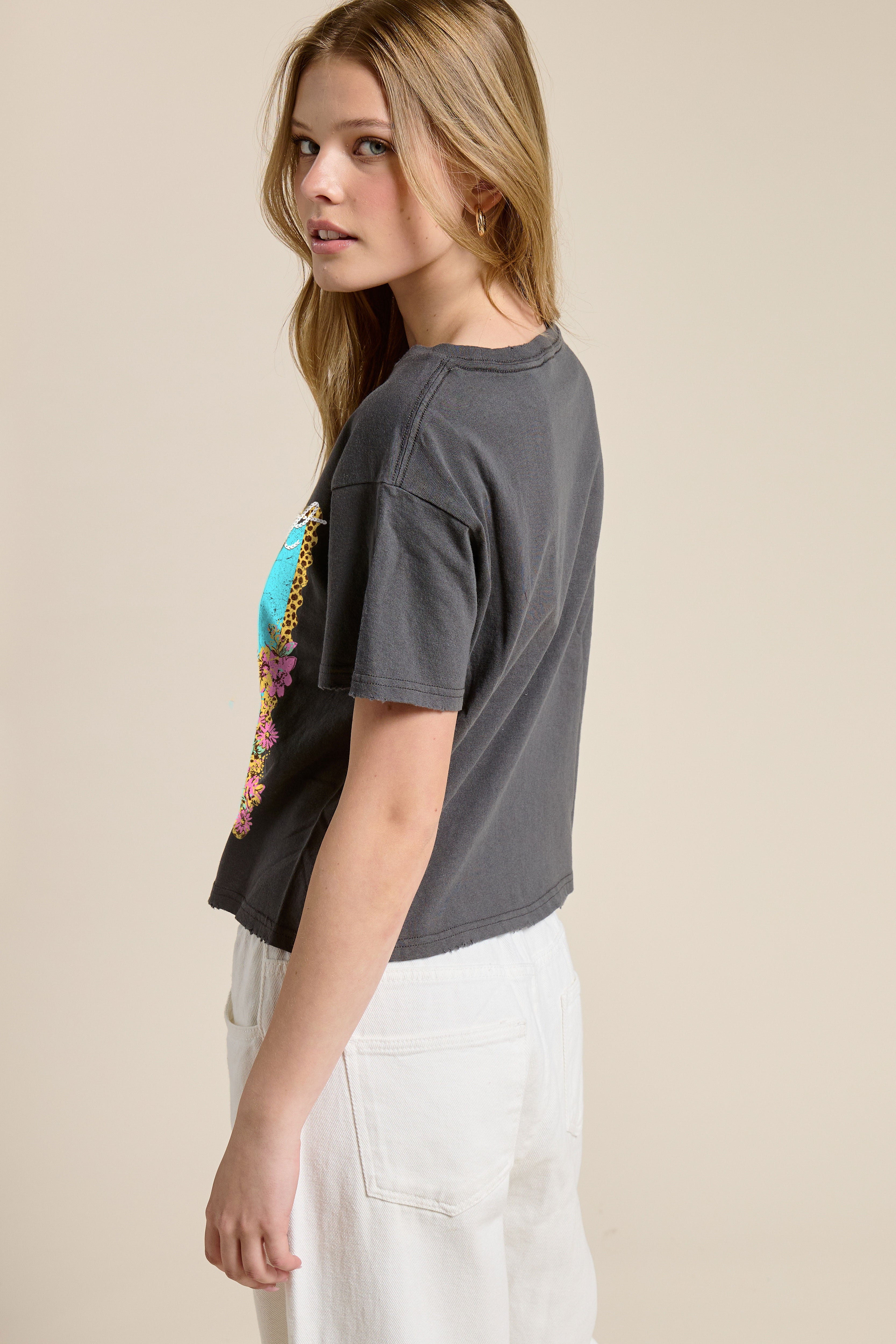 FORYERI Women's Vintage Washed Cotton Crop Tee, Raw Edge Graphic T-Shirt, Casual Cropped Short Sleeve Top