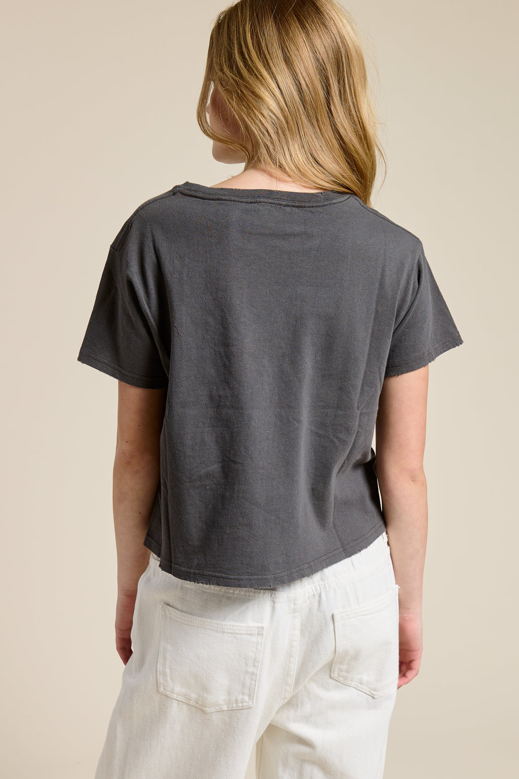 FORYERI Women's Vintage Washed Cotton Crop Tee, Raw Edge Graphic T-Shirt, Casual Cropped Short Sleeve Top