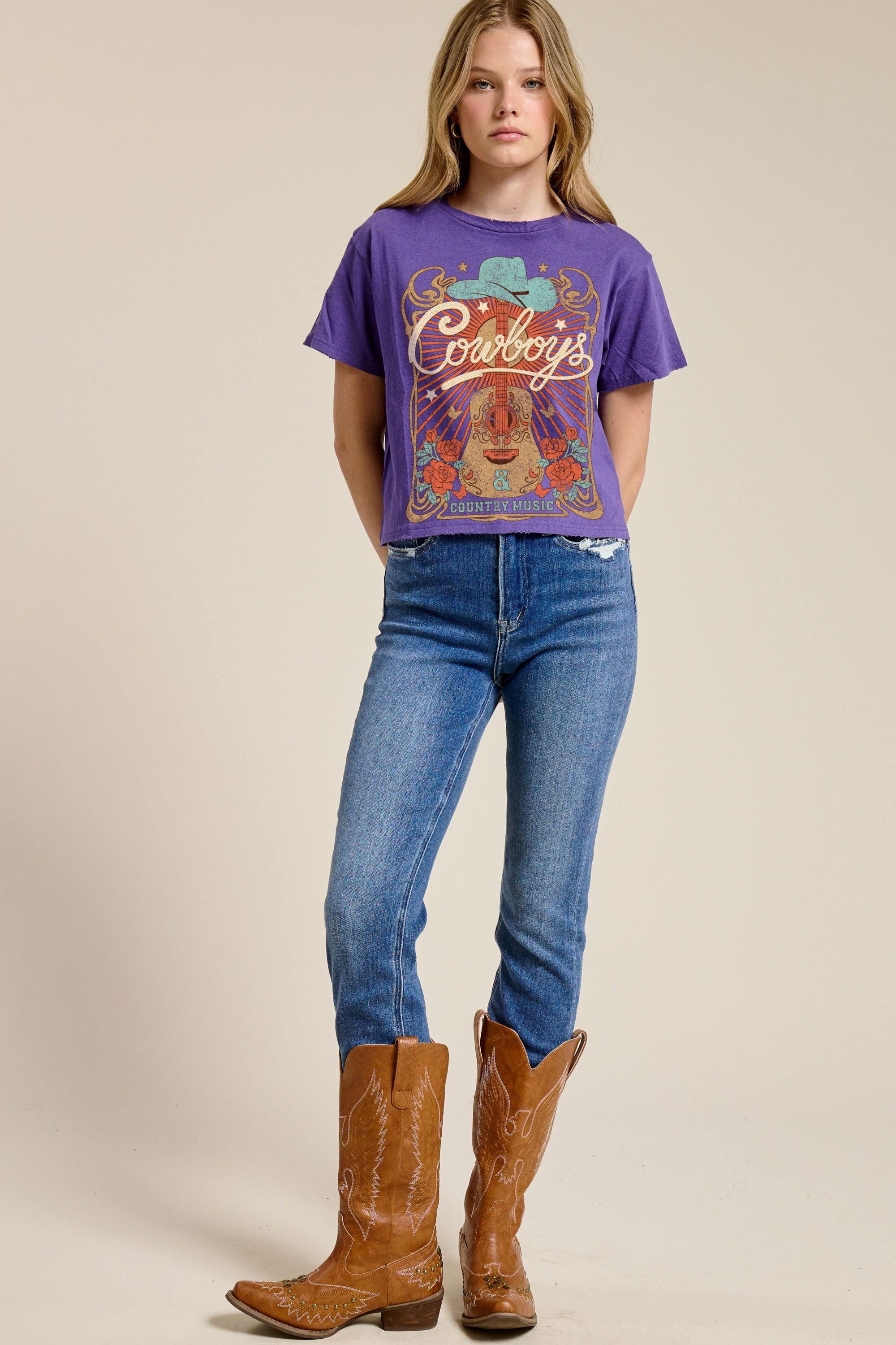 FORYERI Women's Vintage Western Graphic Crop T-Shirt, Raw Edge Cotton Cropped Tee