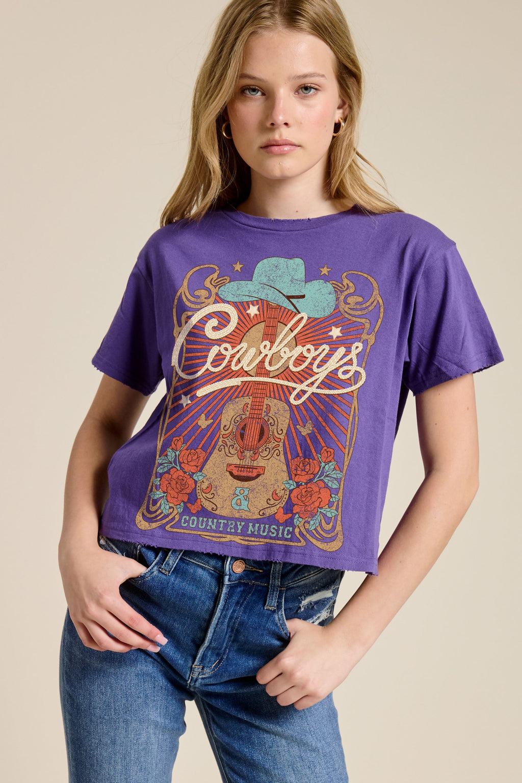 FORYERI Women's Vintage Western Graphic Crop T-Shirt, Raw Edge Cotton Cropped Tee