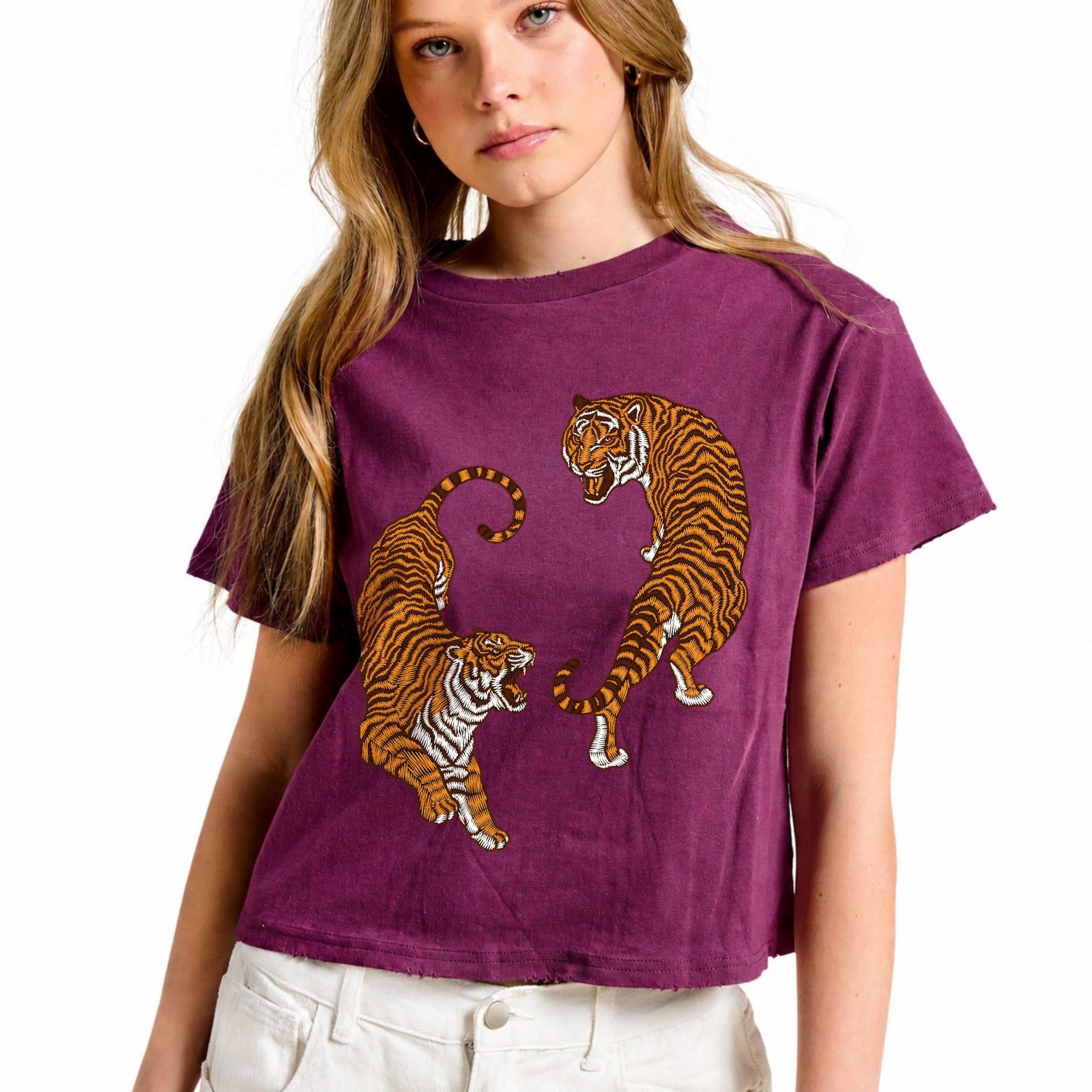 FORYERI Women's Vintage Washed Cotton Crop Tee, Raw Edge Graphic T-Shirt, Casual Cropped Short Sleeve Top