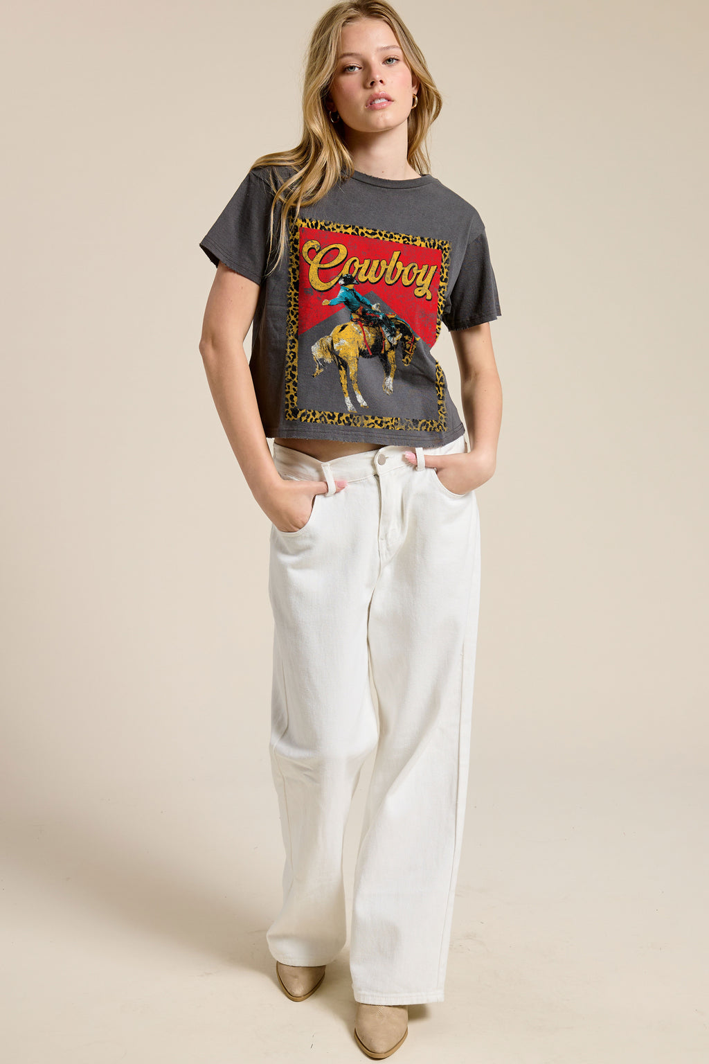 FORYERI Women's Vintage Western Graphic Crop T-Shirt, Raw Edge Cotton Cropped Tee