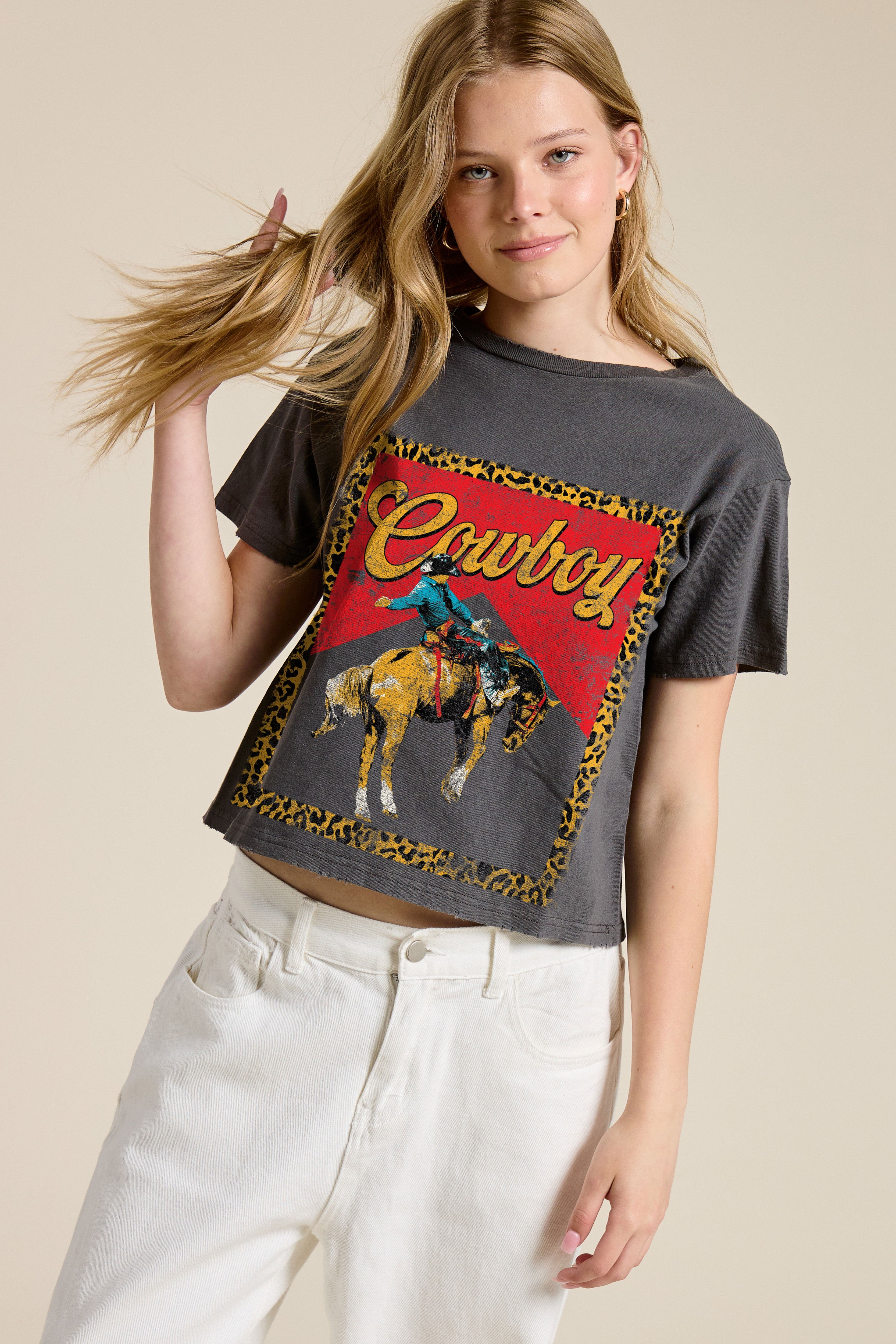 FORYERI Women's Vintage Western Graphic Crop T-Shirt, Raw Edge Cotton Cropped Tee