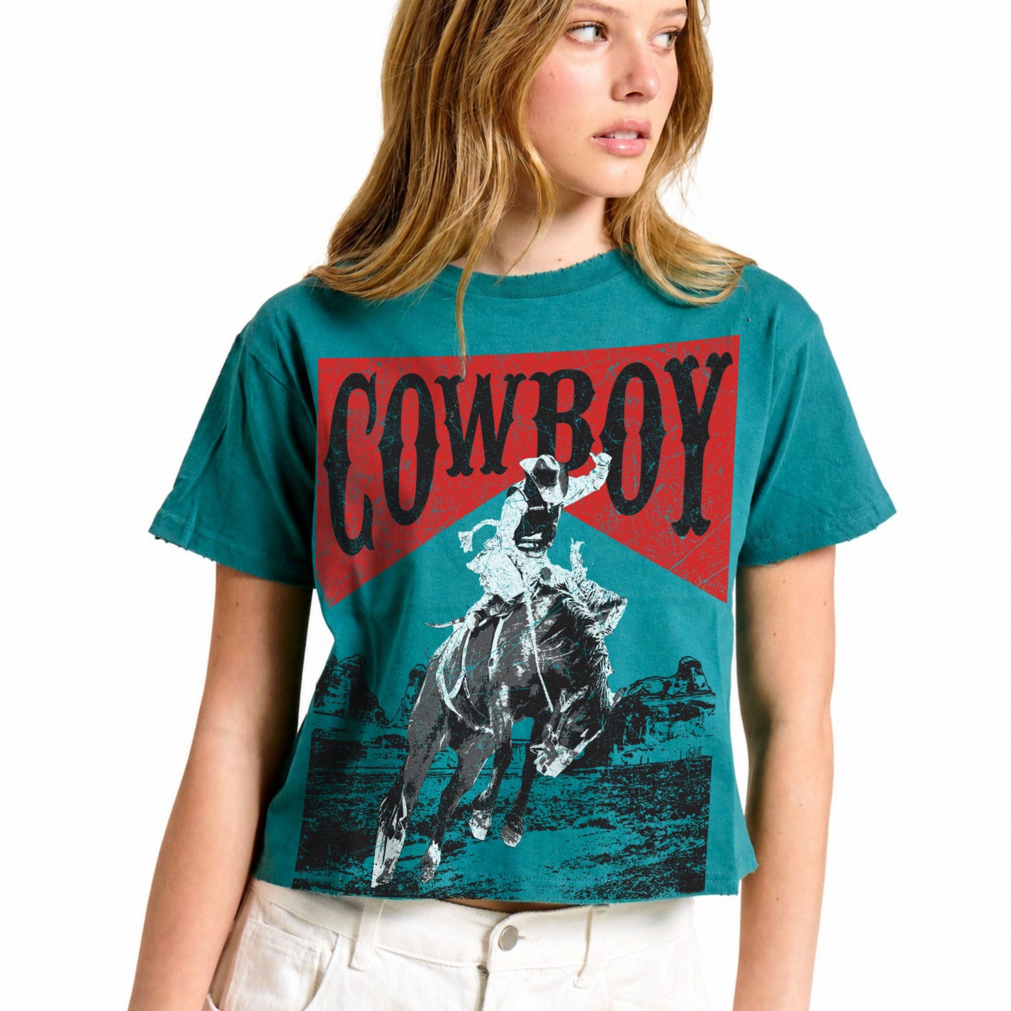 FORYERI Women's Vintage Western Graphic Crop T-Shirt, Raw Edge Cotton Cropped Tee