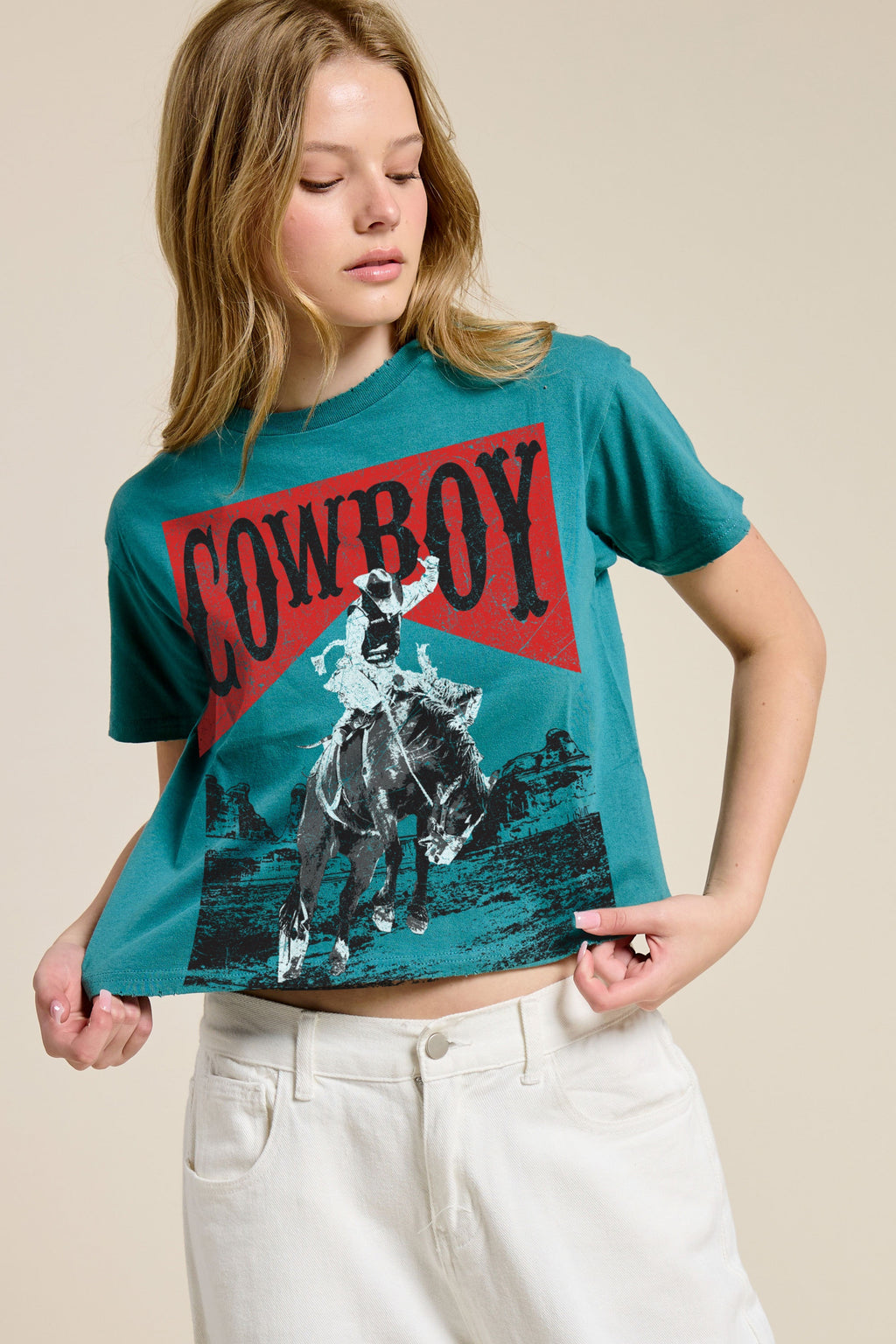 FORYERI Women's Vintage Western Graphic Crop T-Shirt, Raw Edge Cotton Cropped Tee