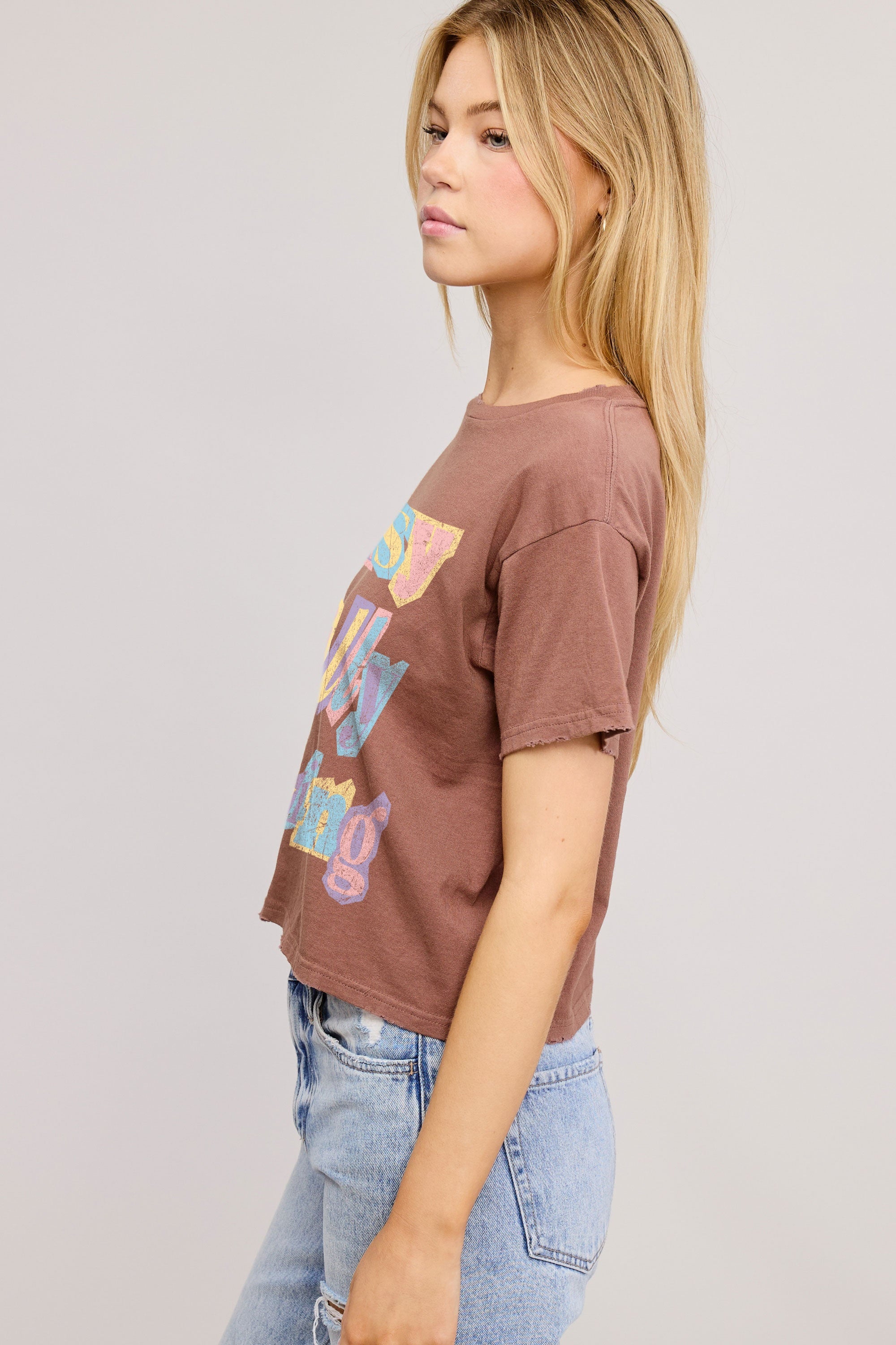 FORYERI Women's Vintage Graphic Crop T-Shirt, Raw Edge Cotton Cropped Tee