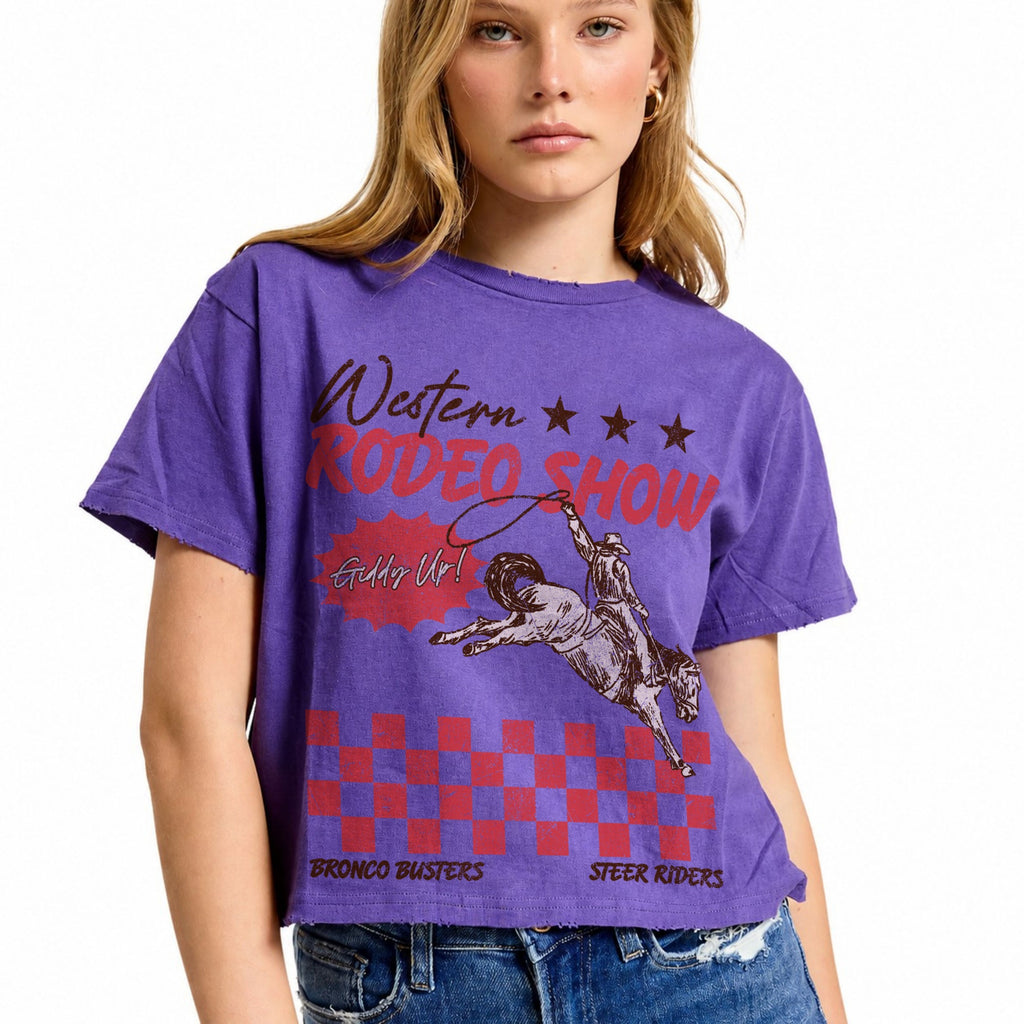 FORYERI Women's Vintage Western Graphic Crop T-Shirt, Raw Edge Cotton Cropped Tee