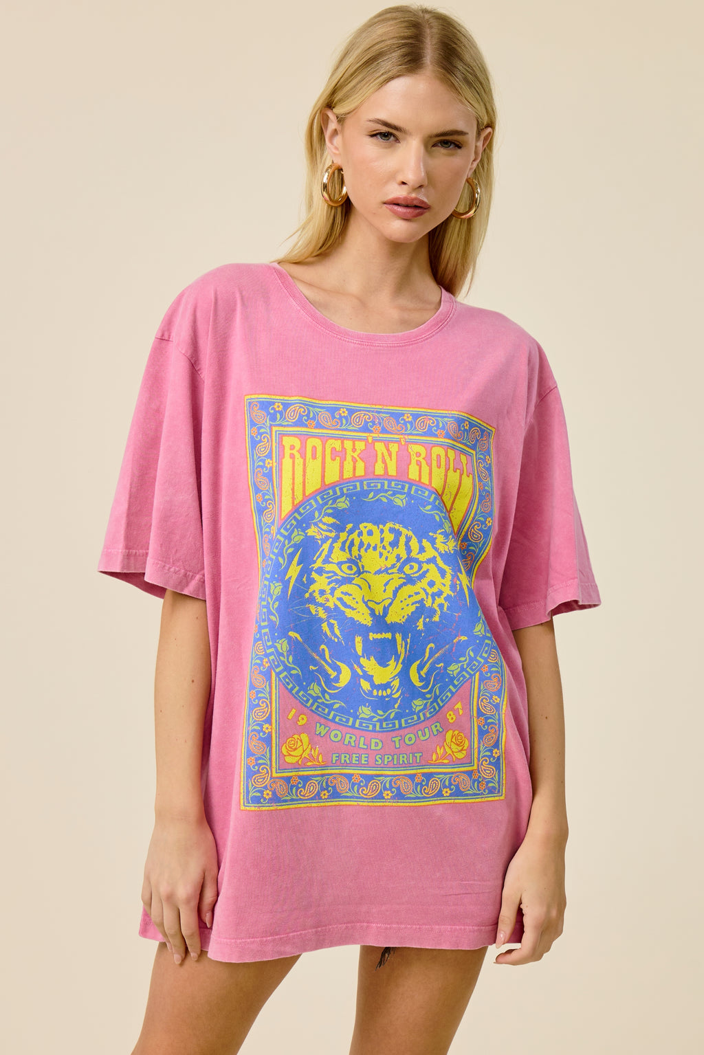 Vintage Rock N Roll Tiger Oversized Graphic Tee