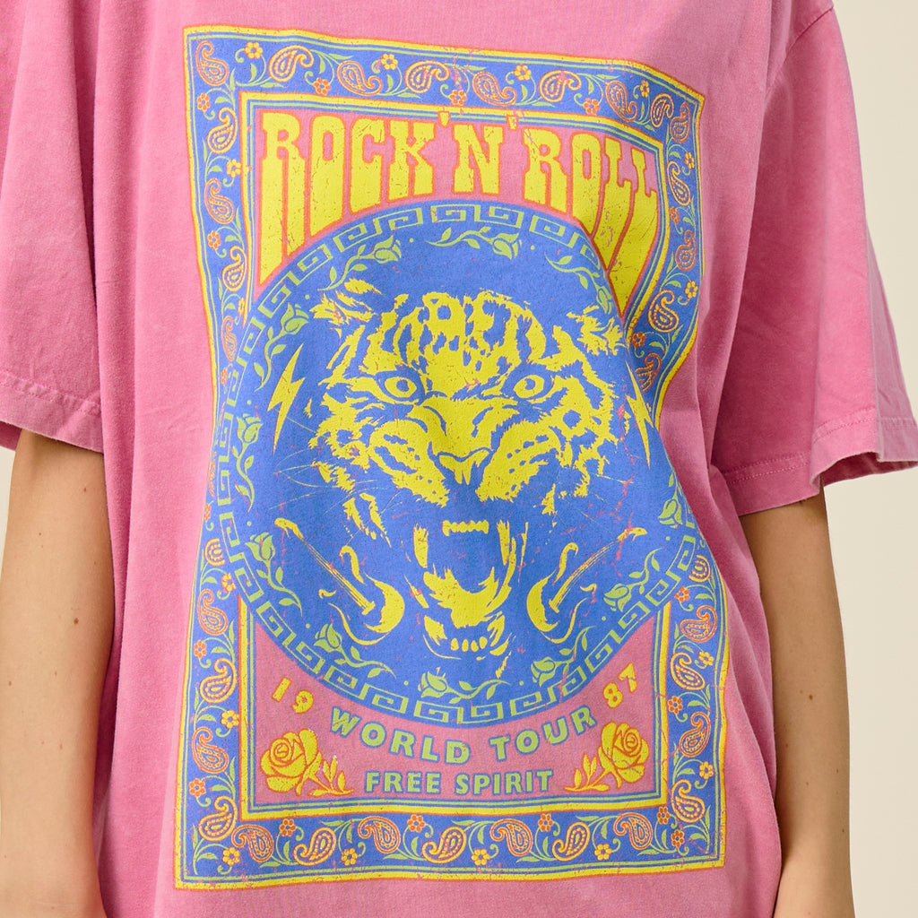 Vintage Rock N Roll Tiger Oversized Graphic Tee
