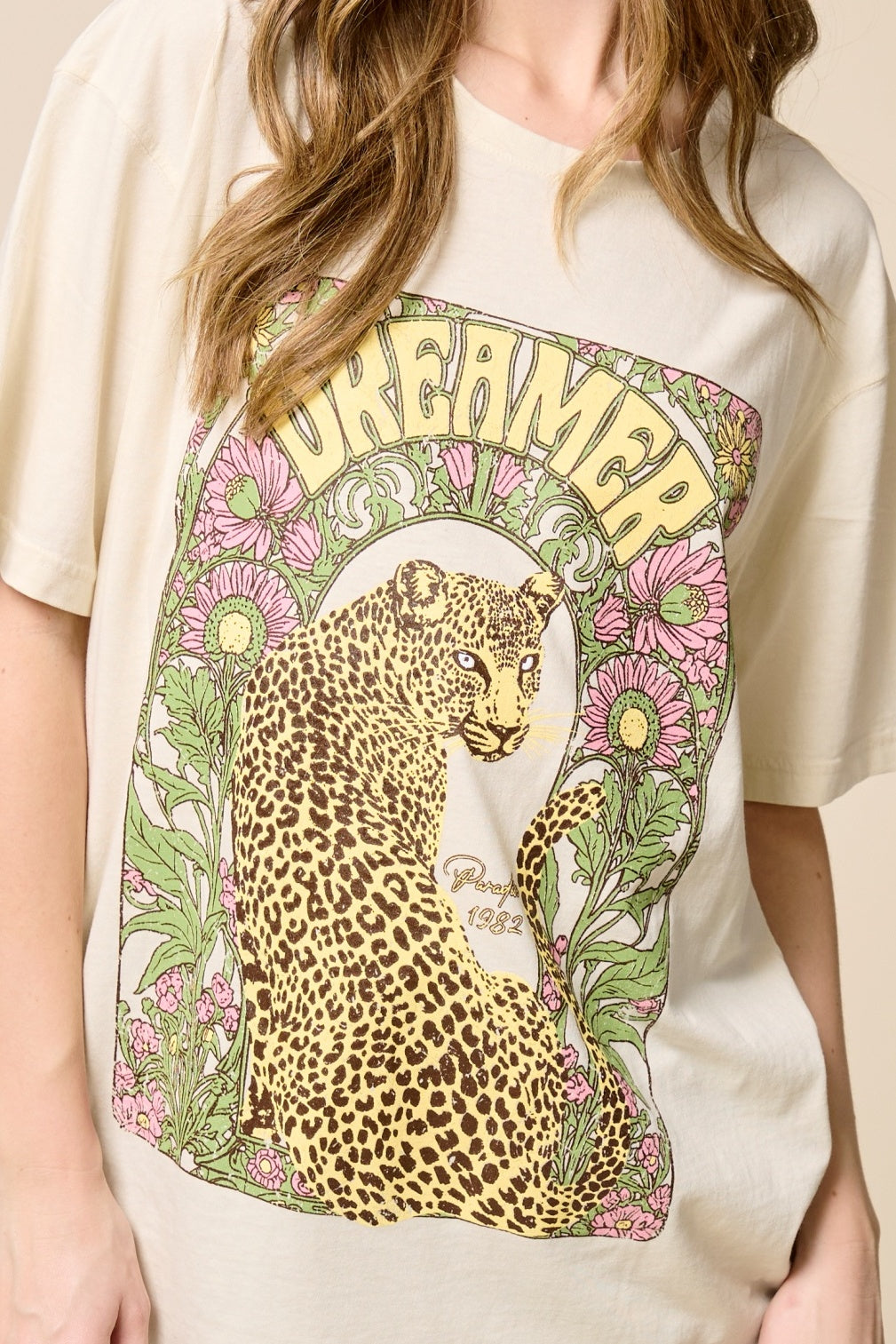 Dreamer Leopard Graphic Tee – Vintage Mineral Wash Oversized Boho Western T-Shirt