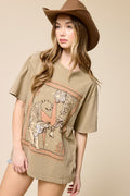 Vintage Tiger Graphic Tee – Oversized Boho Western Washed Relaxed Fit T-Shirt
