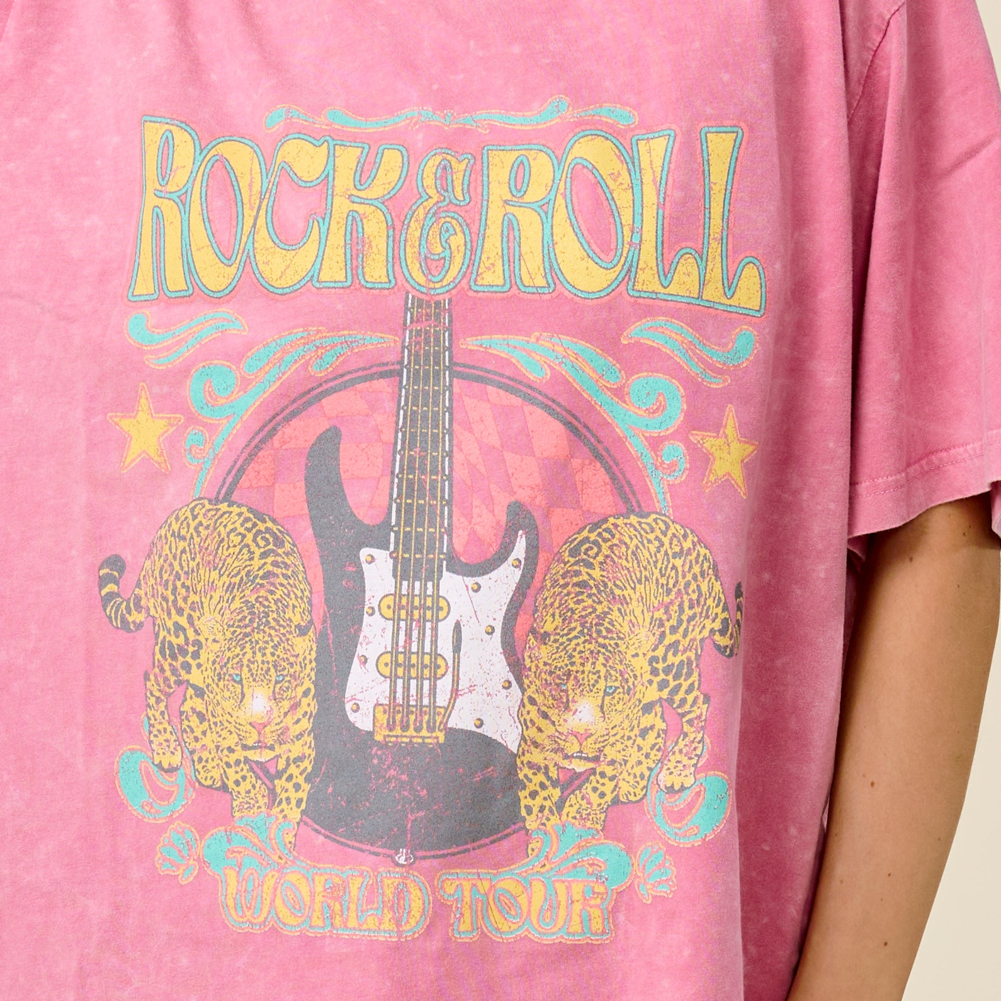 Vintage Rock & Roll World Tour Mineral Wash Oversized Graphic Tee