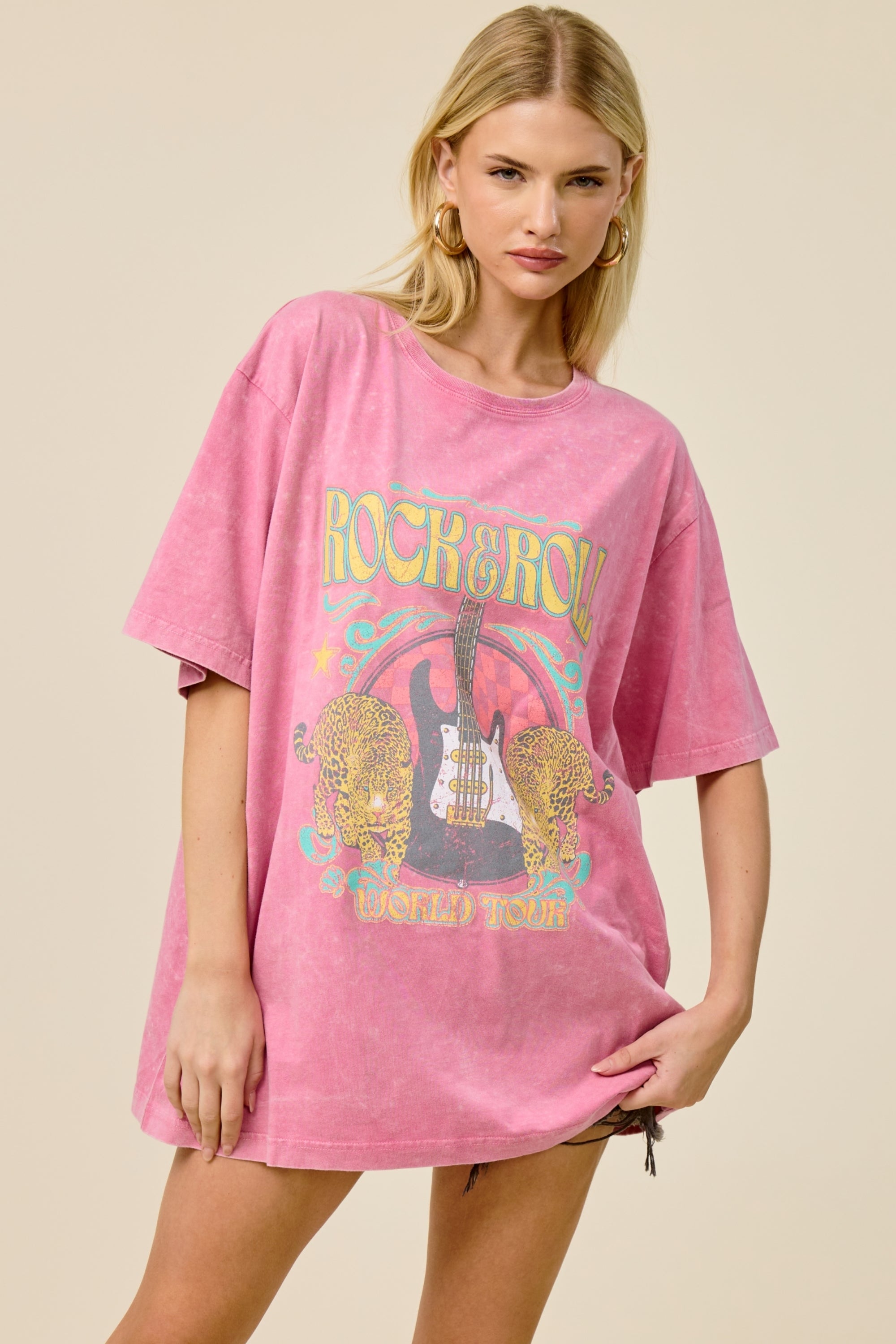 Vintage Rock & Roll World Tour Mineral Wash Oversized Graphic Tee