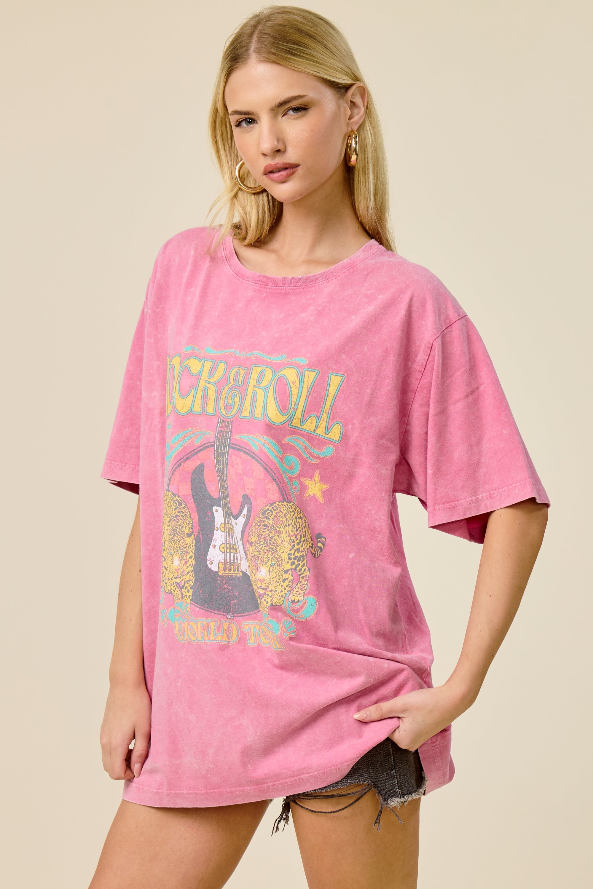 Vintage Rock & Roll World Tour Mineral Wash Oversized Graphic Tee