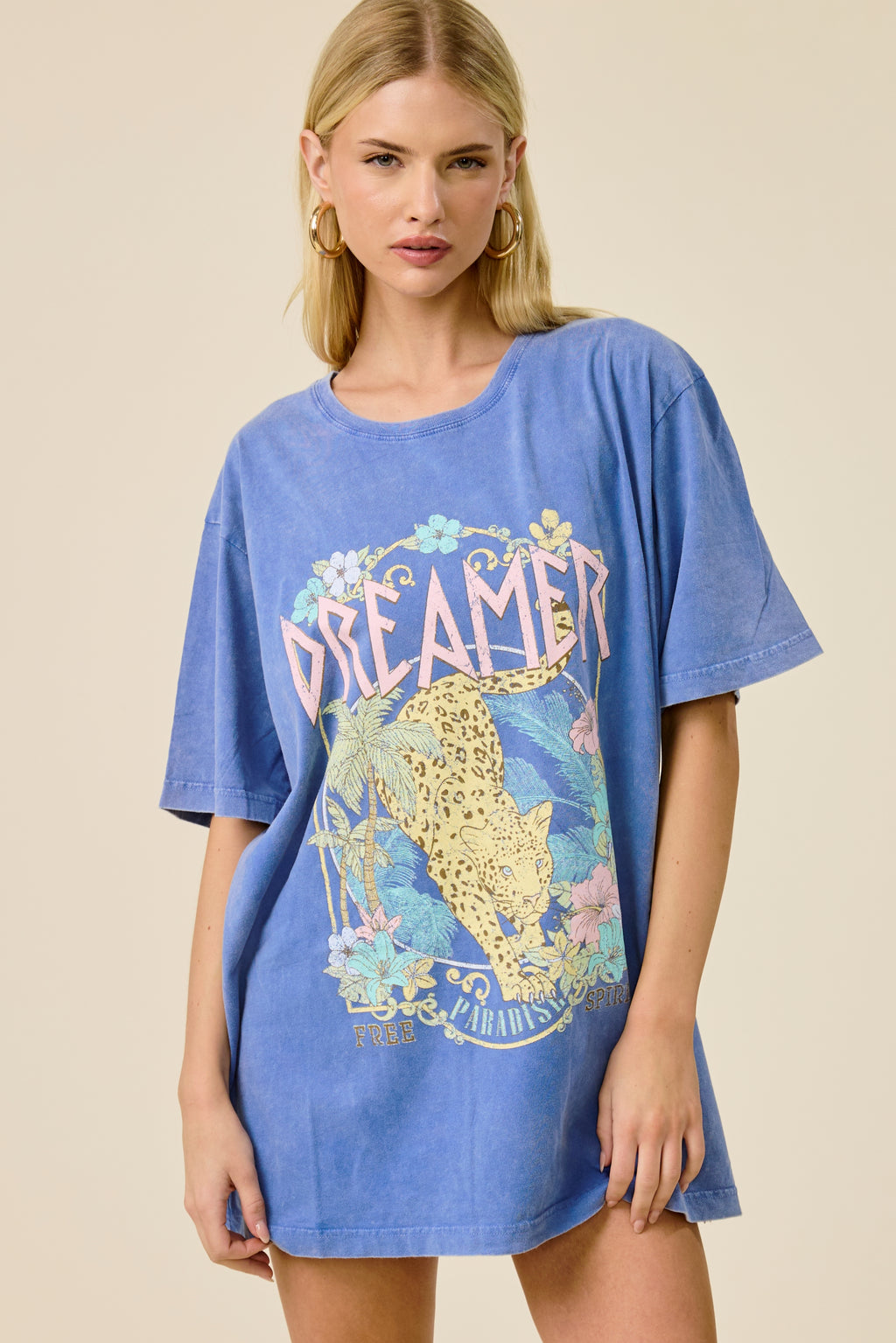Vintage Dreamer Leopard Paradise Oversized Graphic Tee