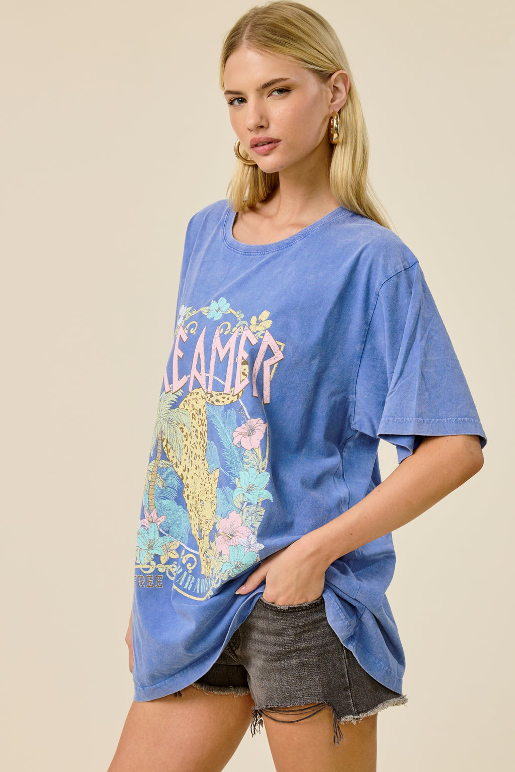 Vintage Dreamer Leopard Paradise Oversized Graphic Tee
