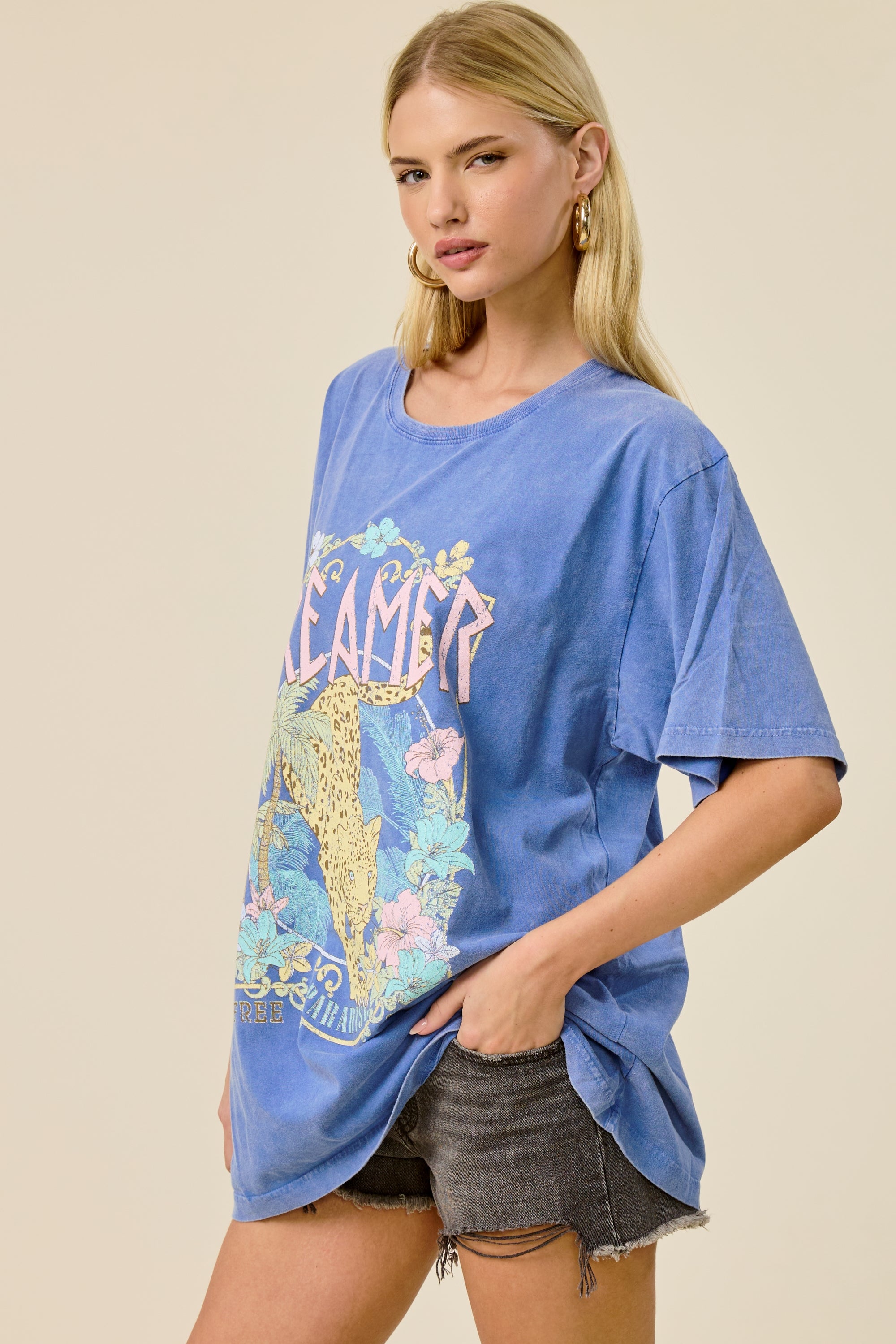 Vintage Dreamer Leopard Paradise Oversized Graphic Tee