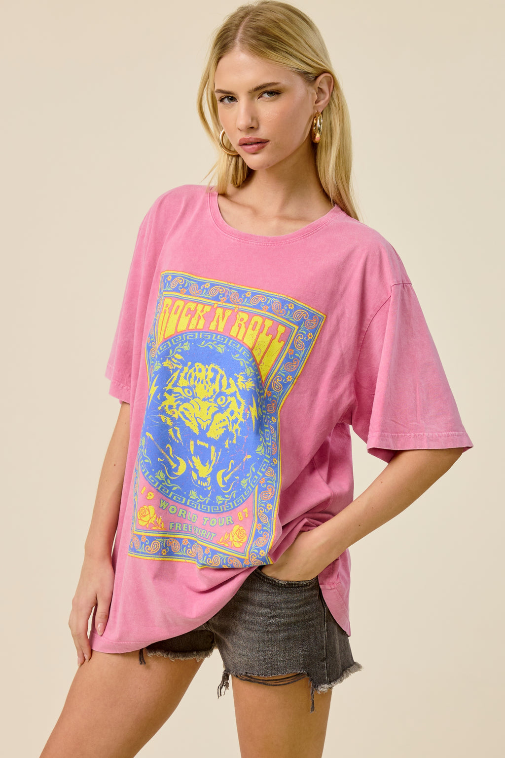 Vintage Rock N Roll Tiger Oversized Graphic Tee