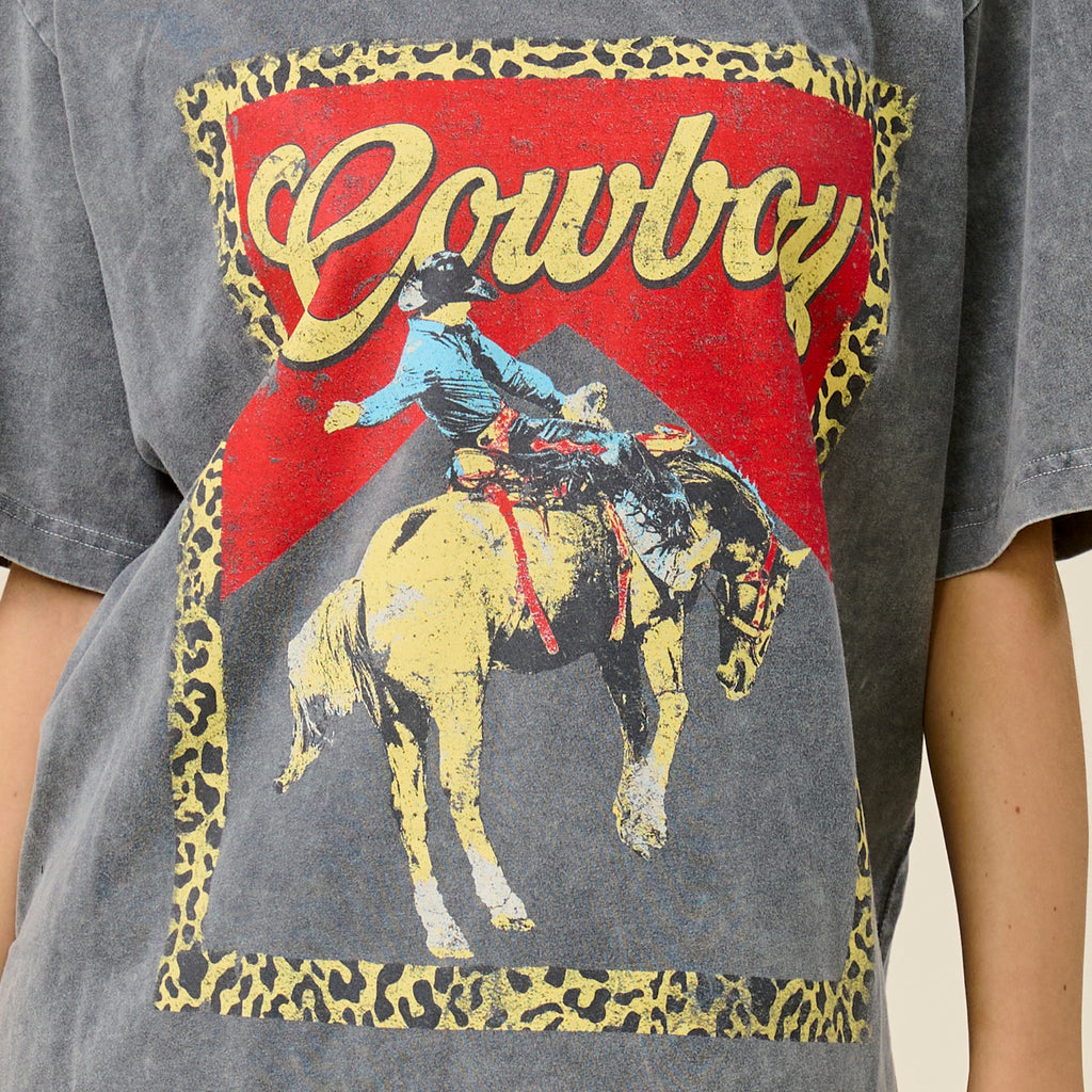 Vintage Cowboy Rodeo Leopard Oversized Graphic Tee