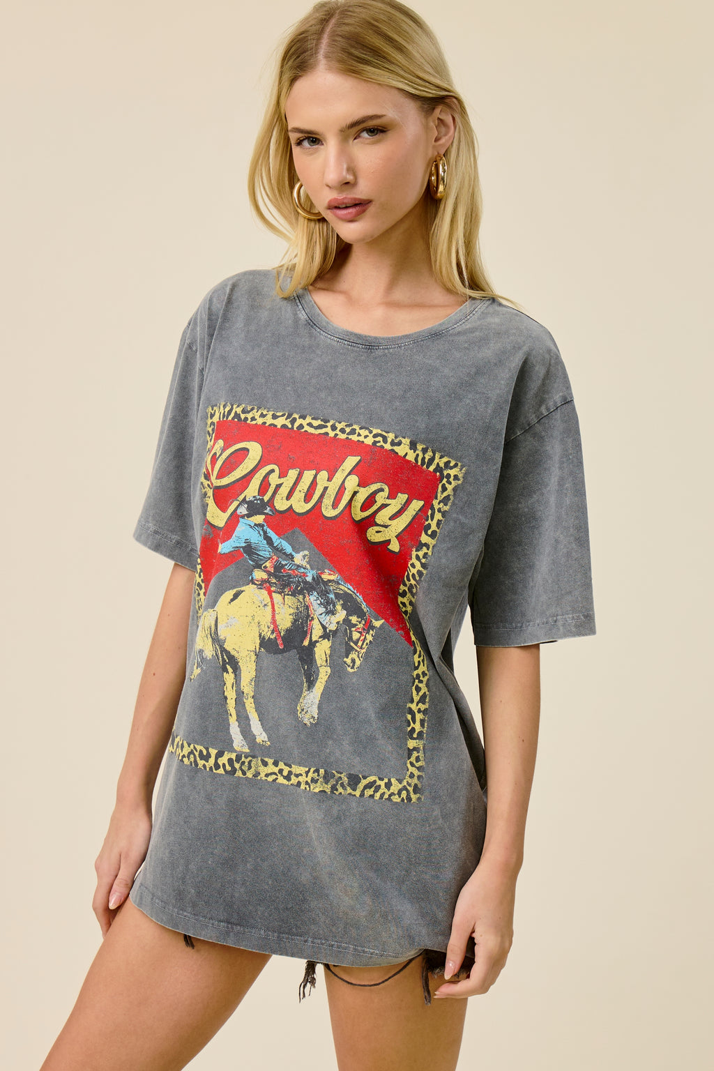 Vintage Cowboy Rodeo Leopard Oversized Graphic Tee