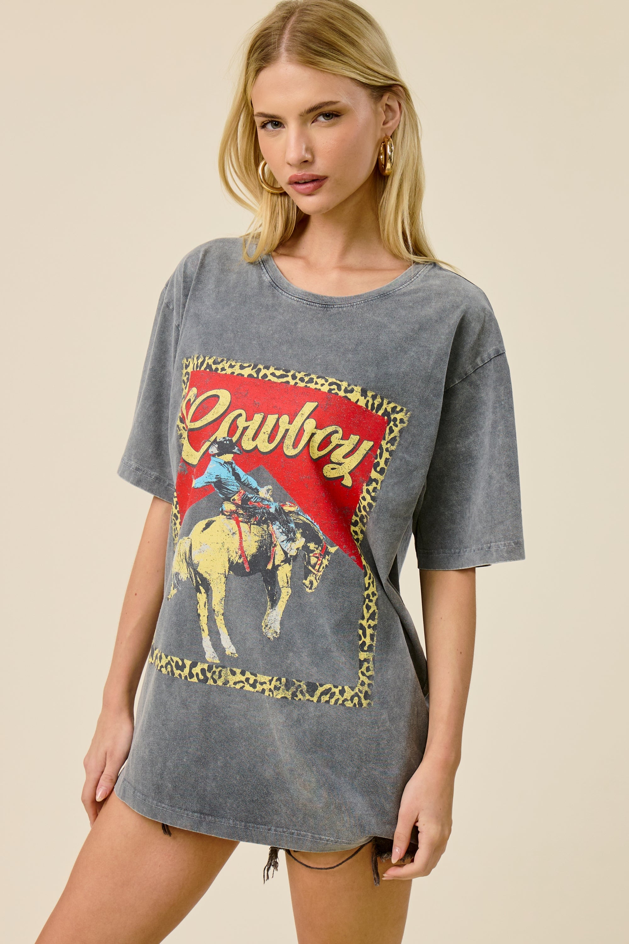 Vintage Cowboy Rodeo Leopard Oversized Graphic Tee