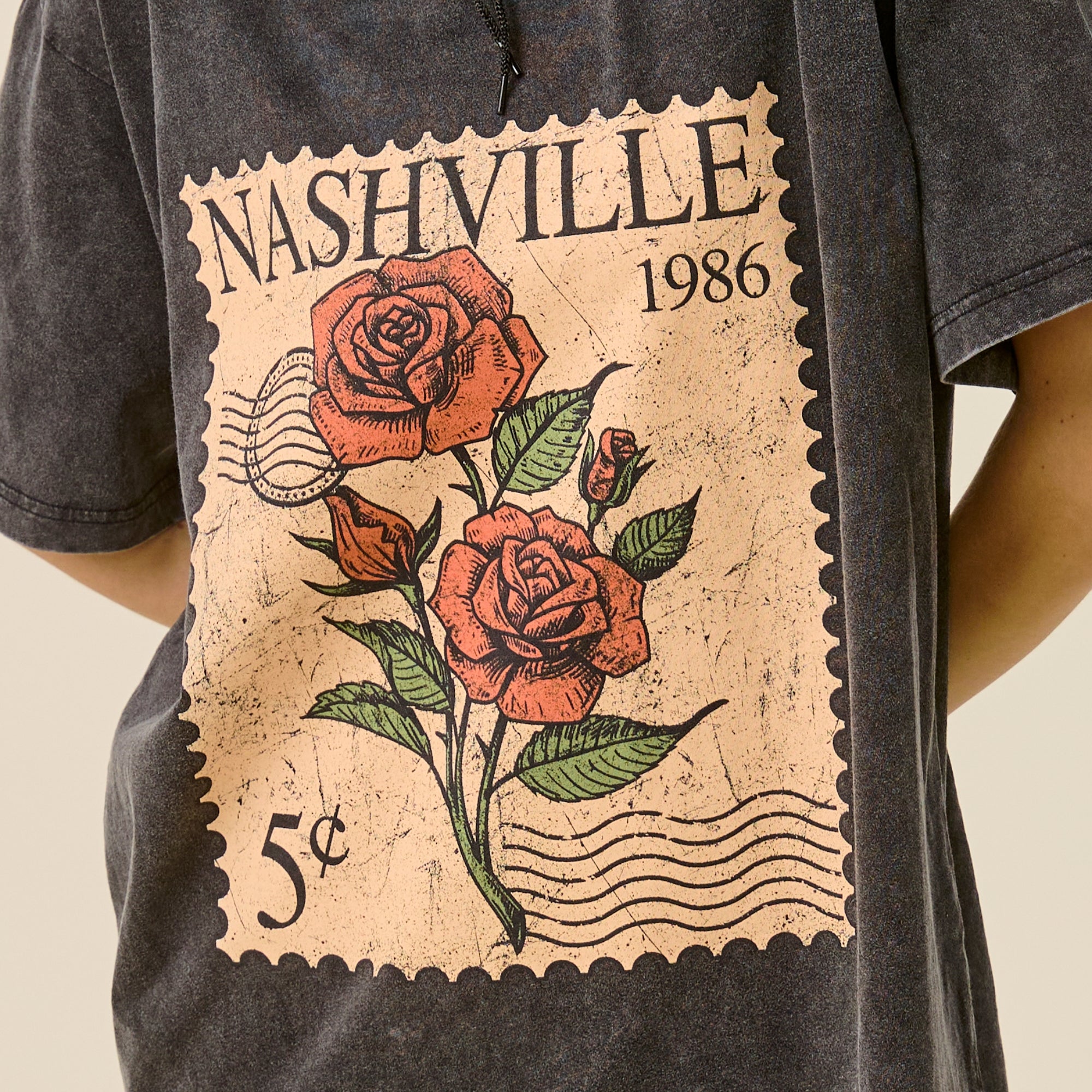 Vintage Nashville Rose Stamp Oversized Graphic Tee