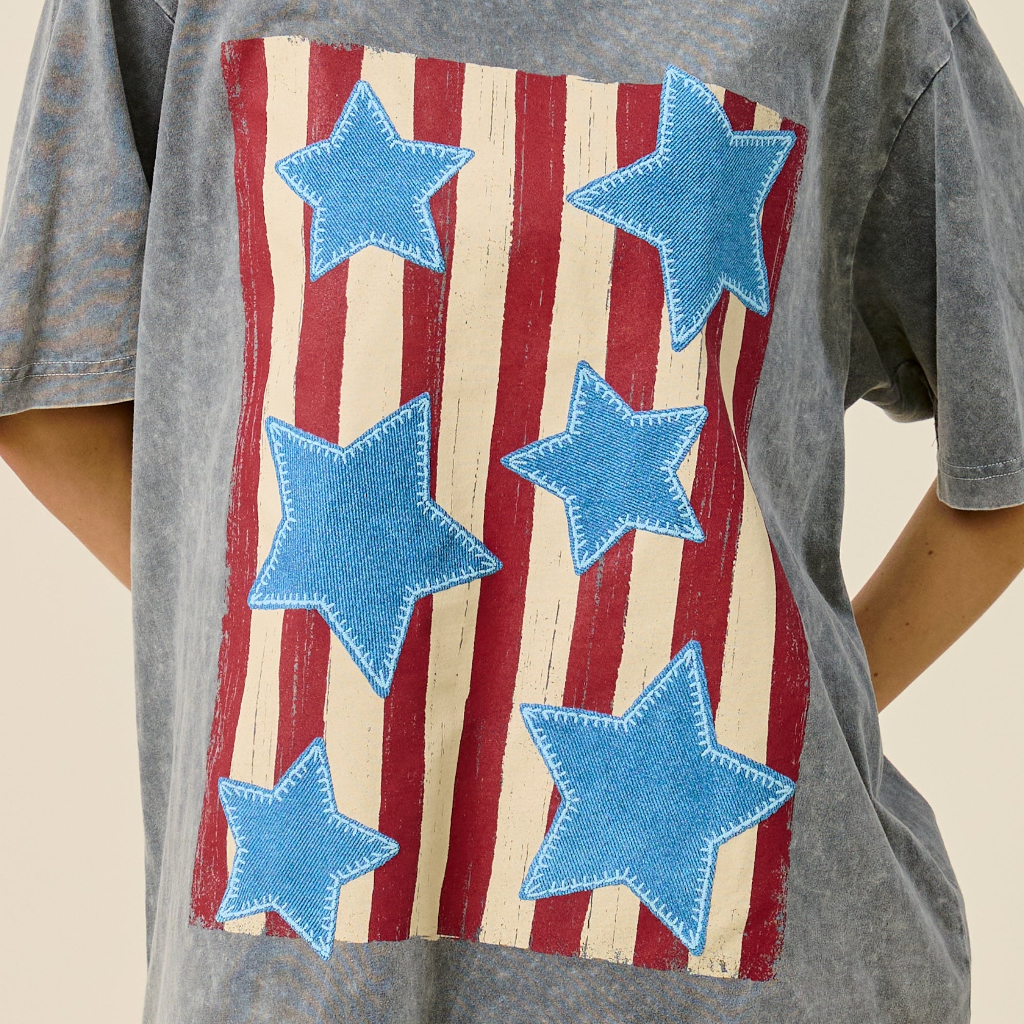 Vintage American Flag Stars Oversized Graphic Tee