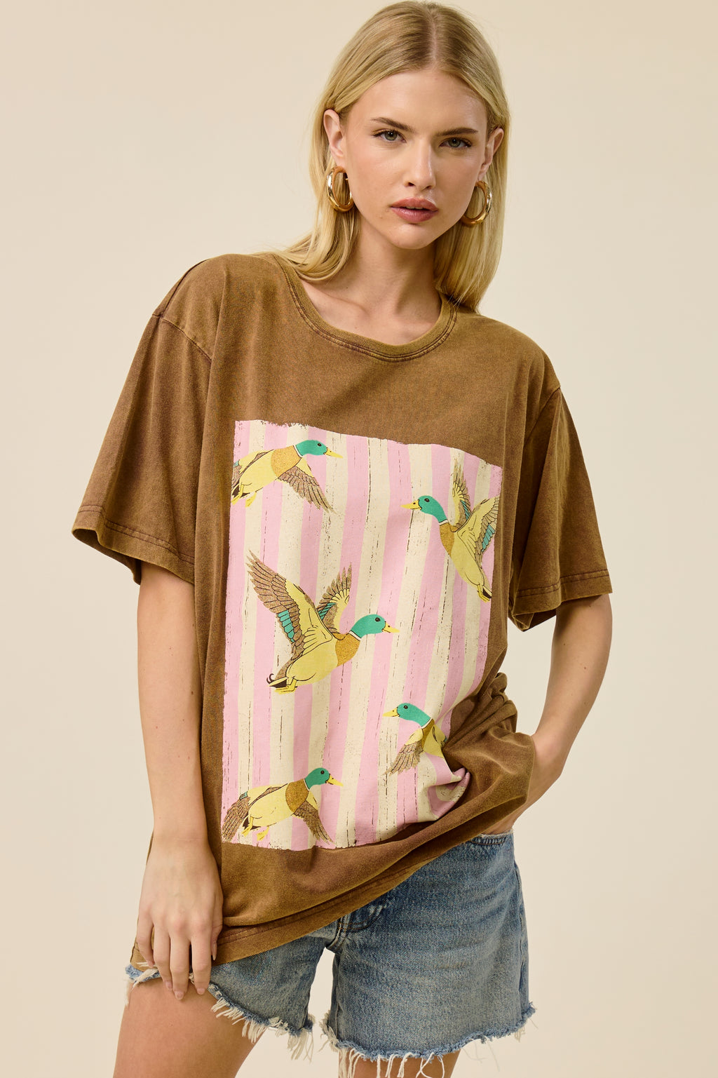 Vintage Flying Ducks Oversized Graphic Tee