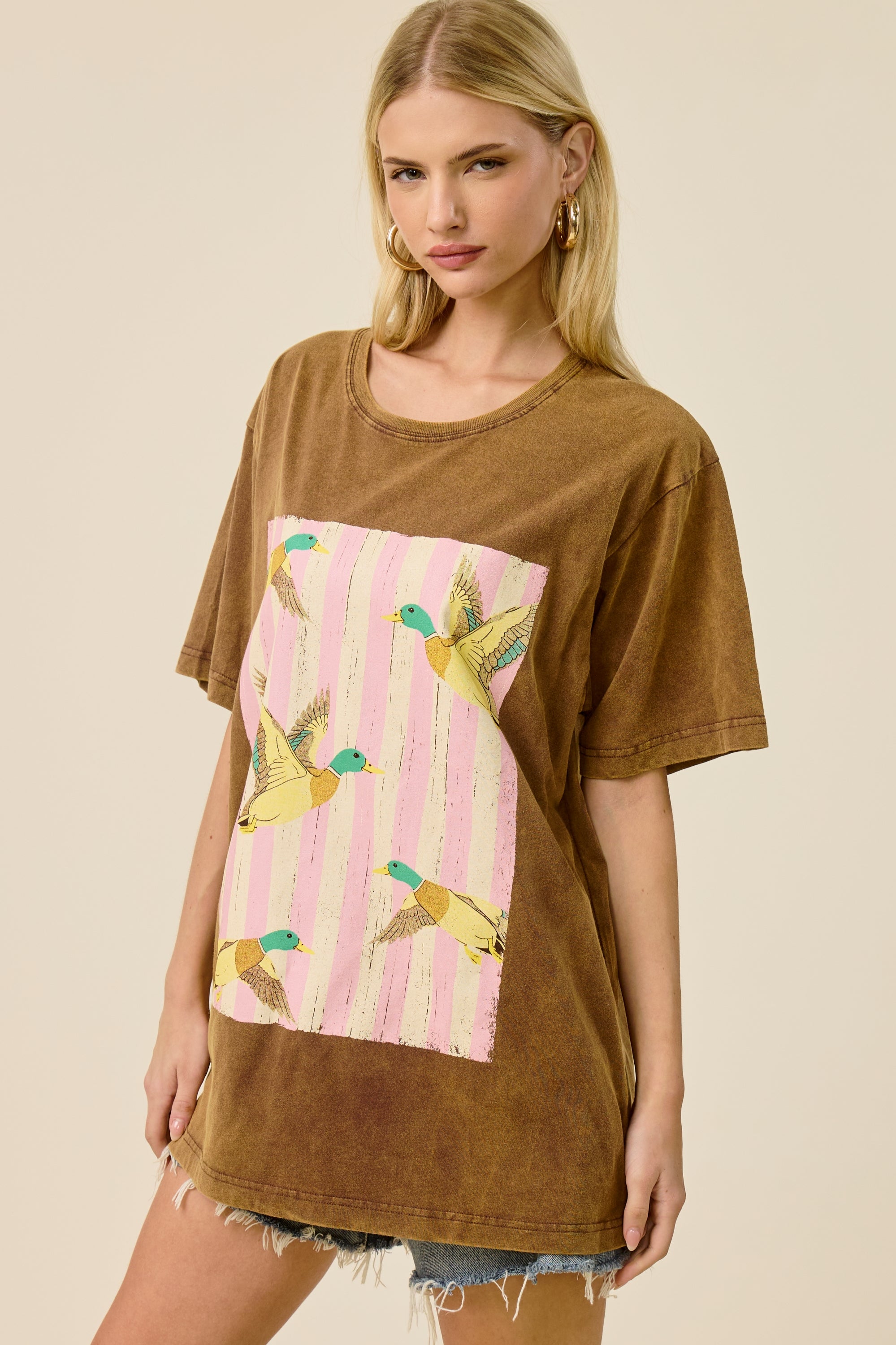 Vintage Flying Ducks Oversized Graphic Tee