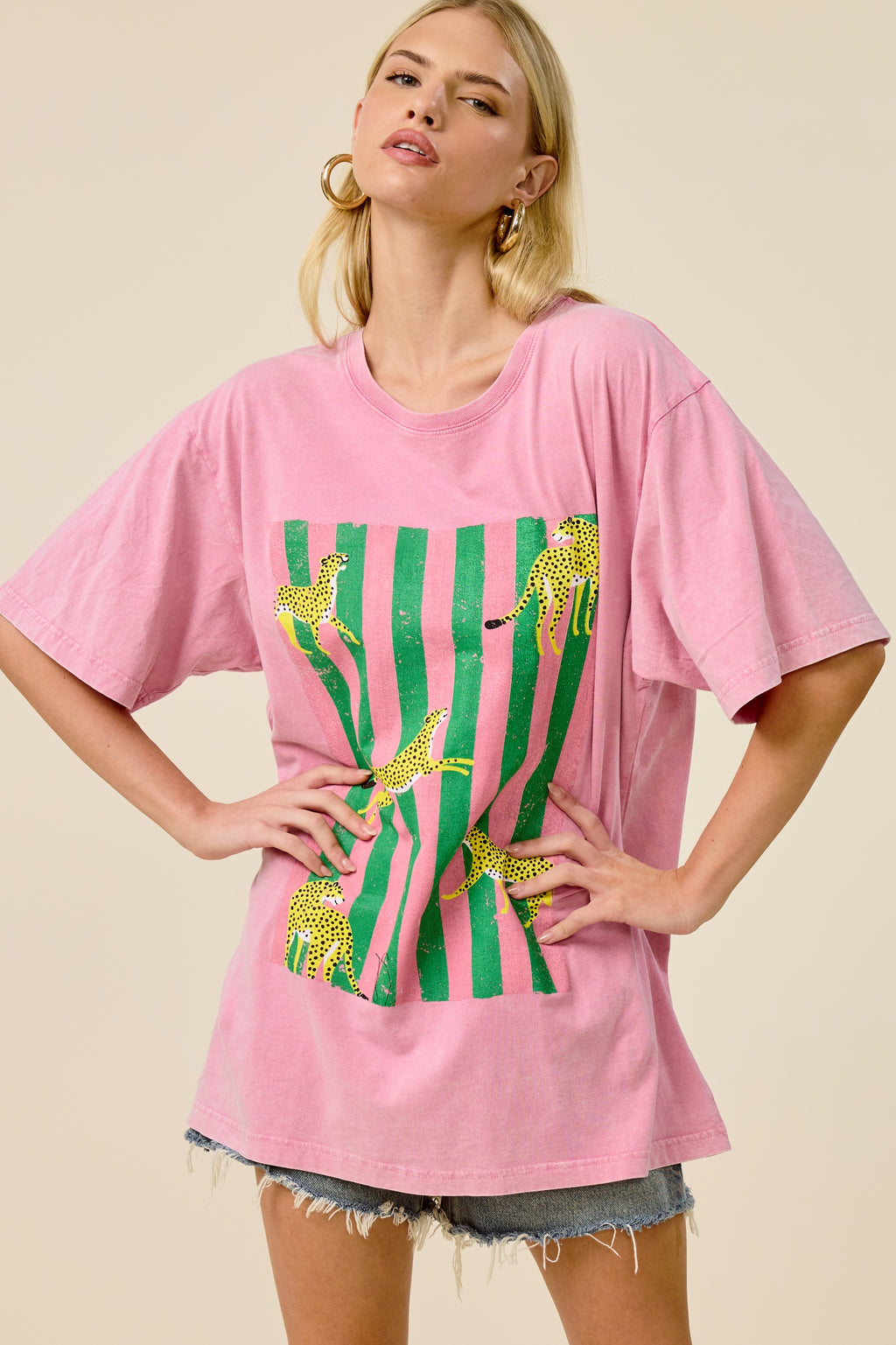 Pink Wild Cheetah Oversized Graphic Tee